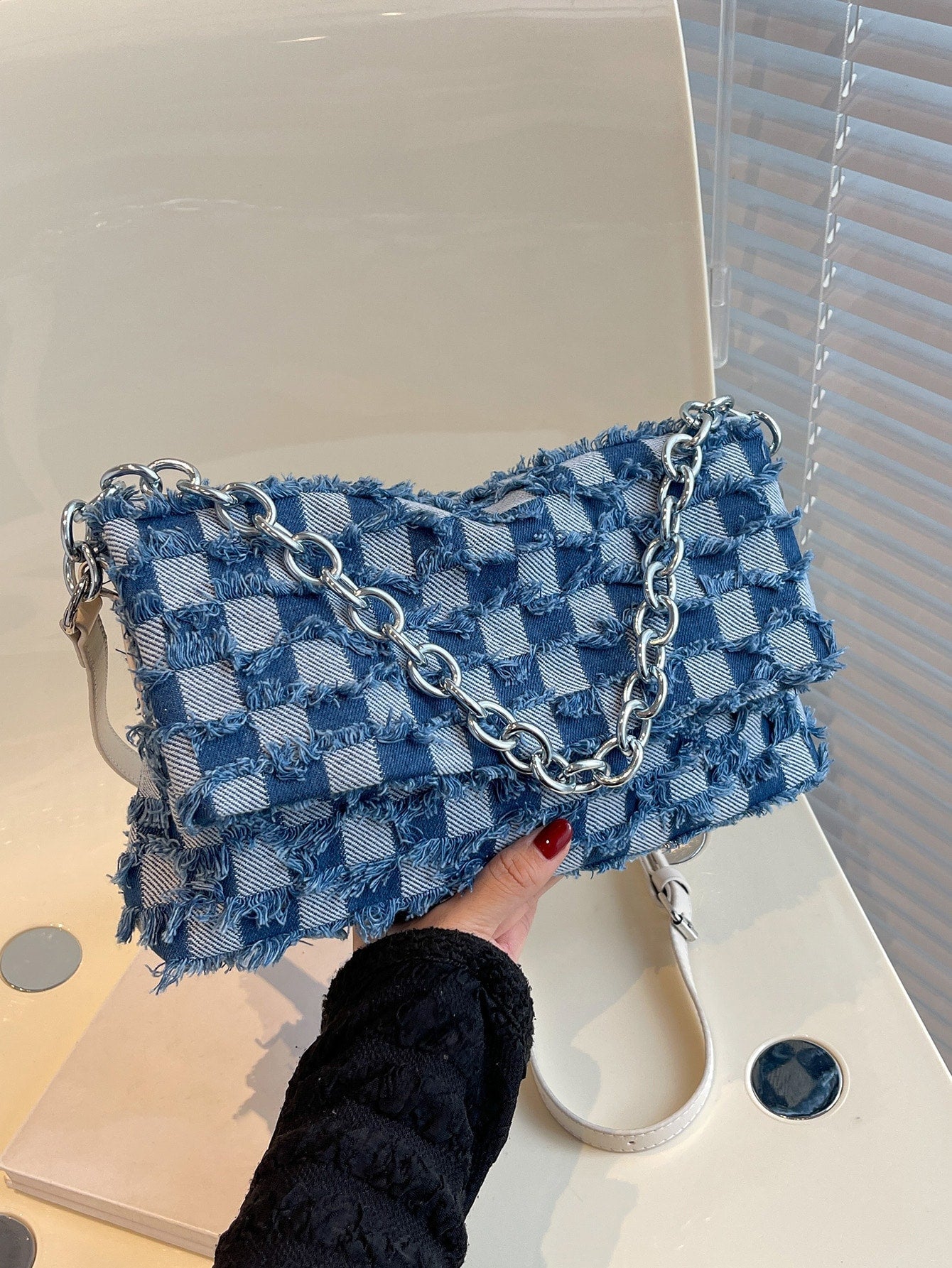 Square Bag with Check Pattern