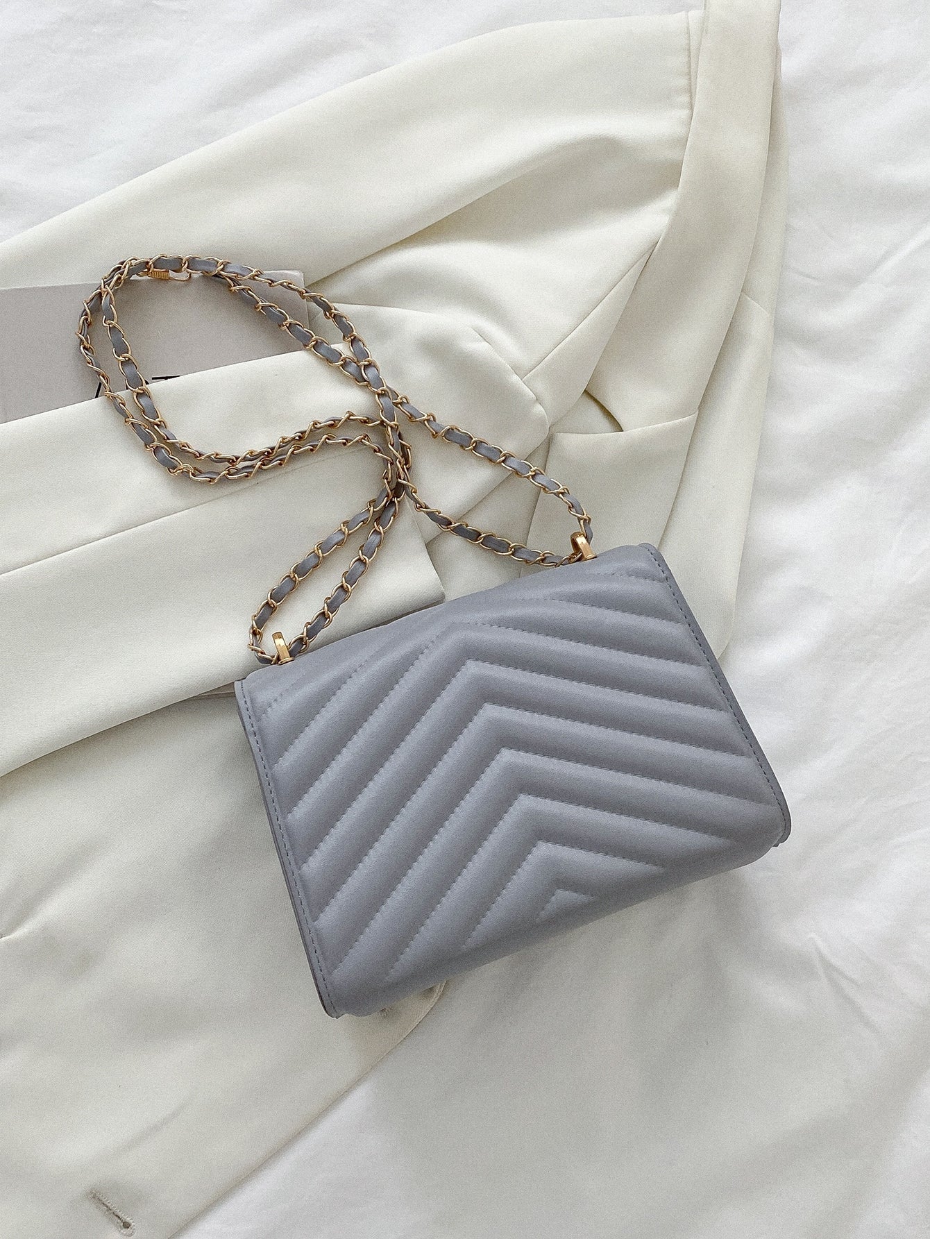 Square Bag with Chevron Snap Button