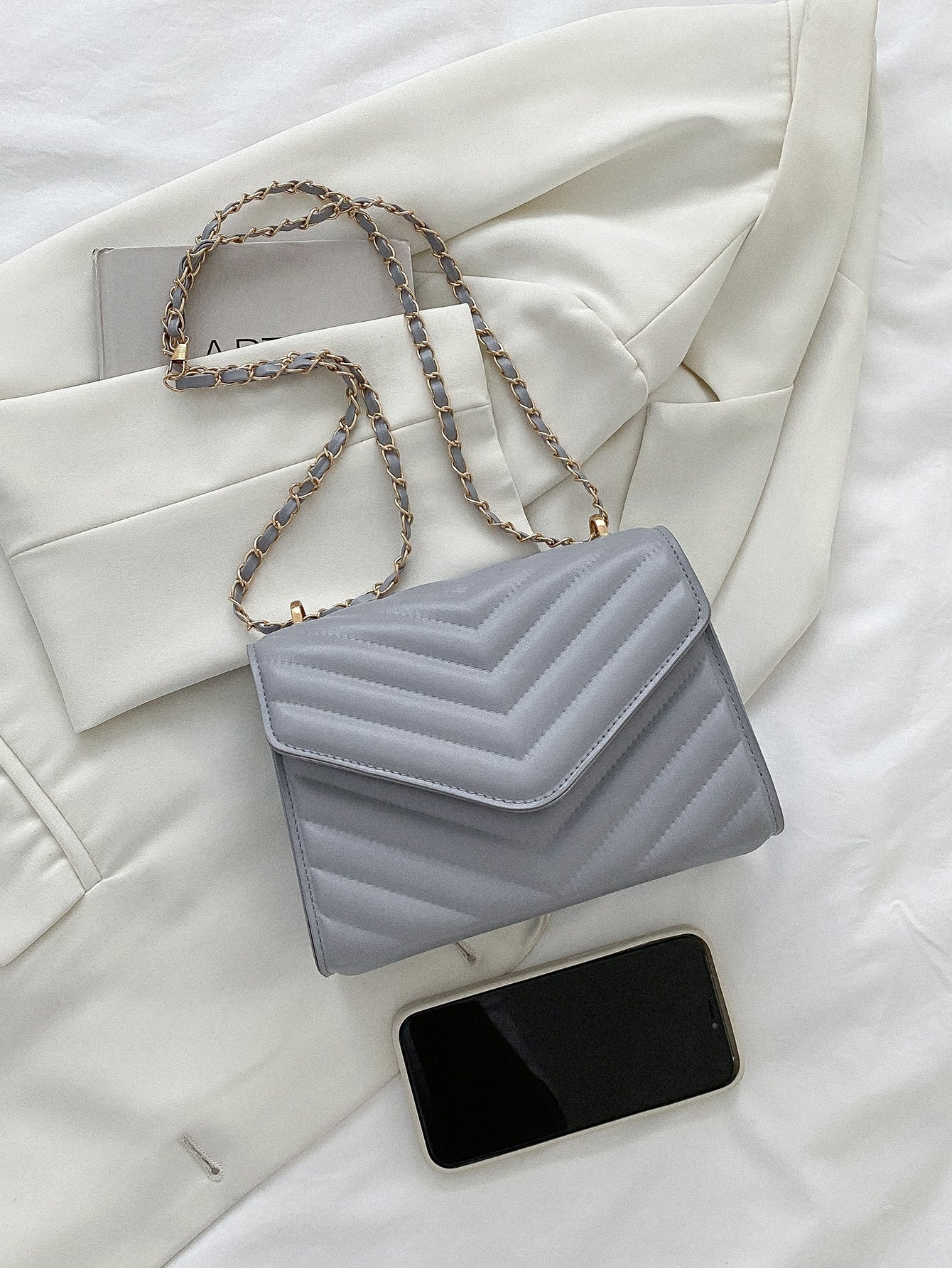 Square Bag with Chevron Snap Button