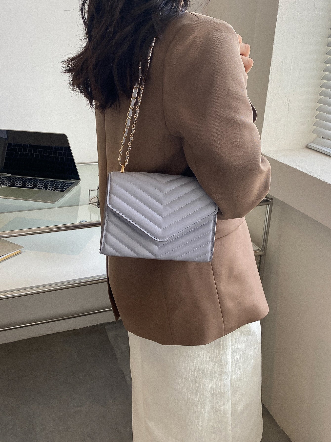 Square Bag with Chevron Snap Button