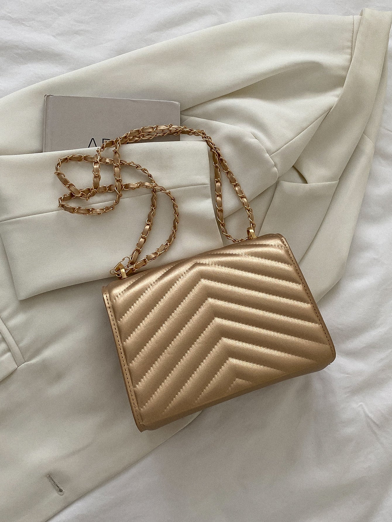 Square Bag with Chevron Snap Button