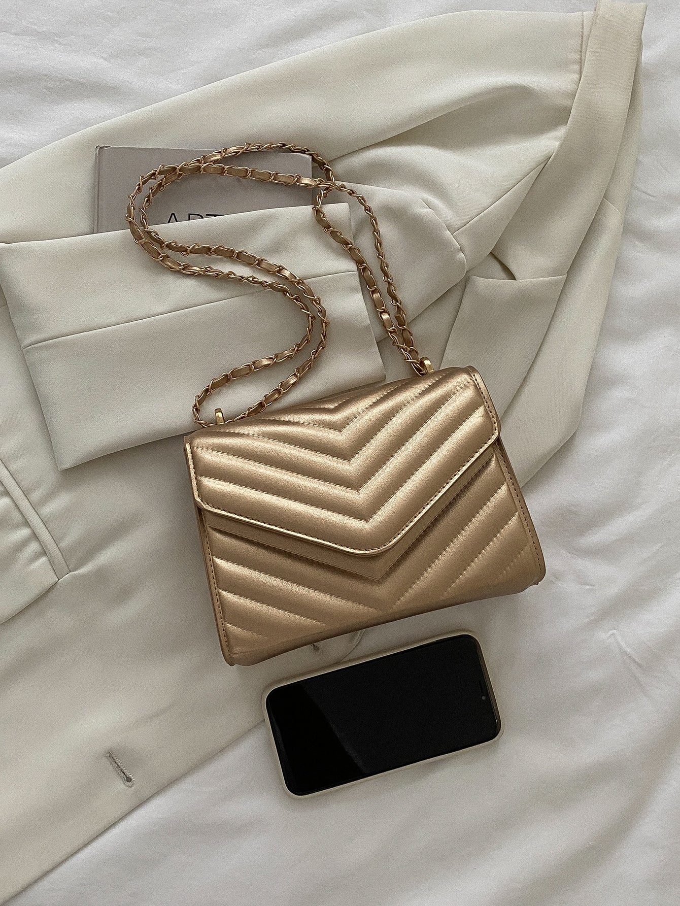 Square Bag with Chevron Snap Button