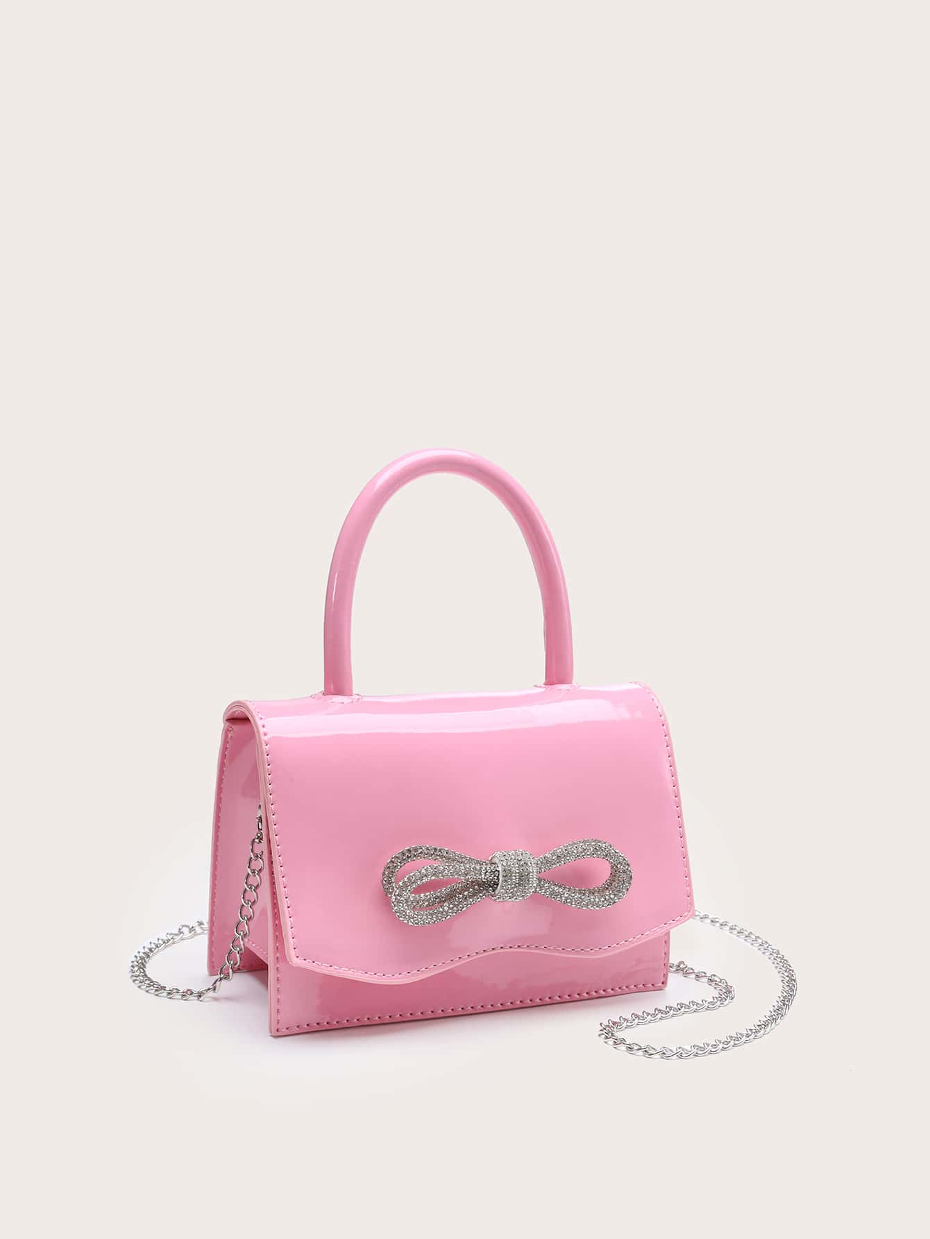 Square Bag with Mini Rhinestones and Bow Decor, PU Flap, for Daily Use