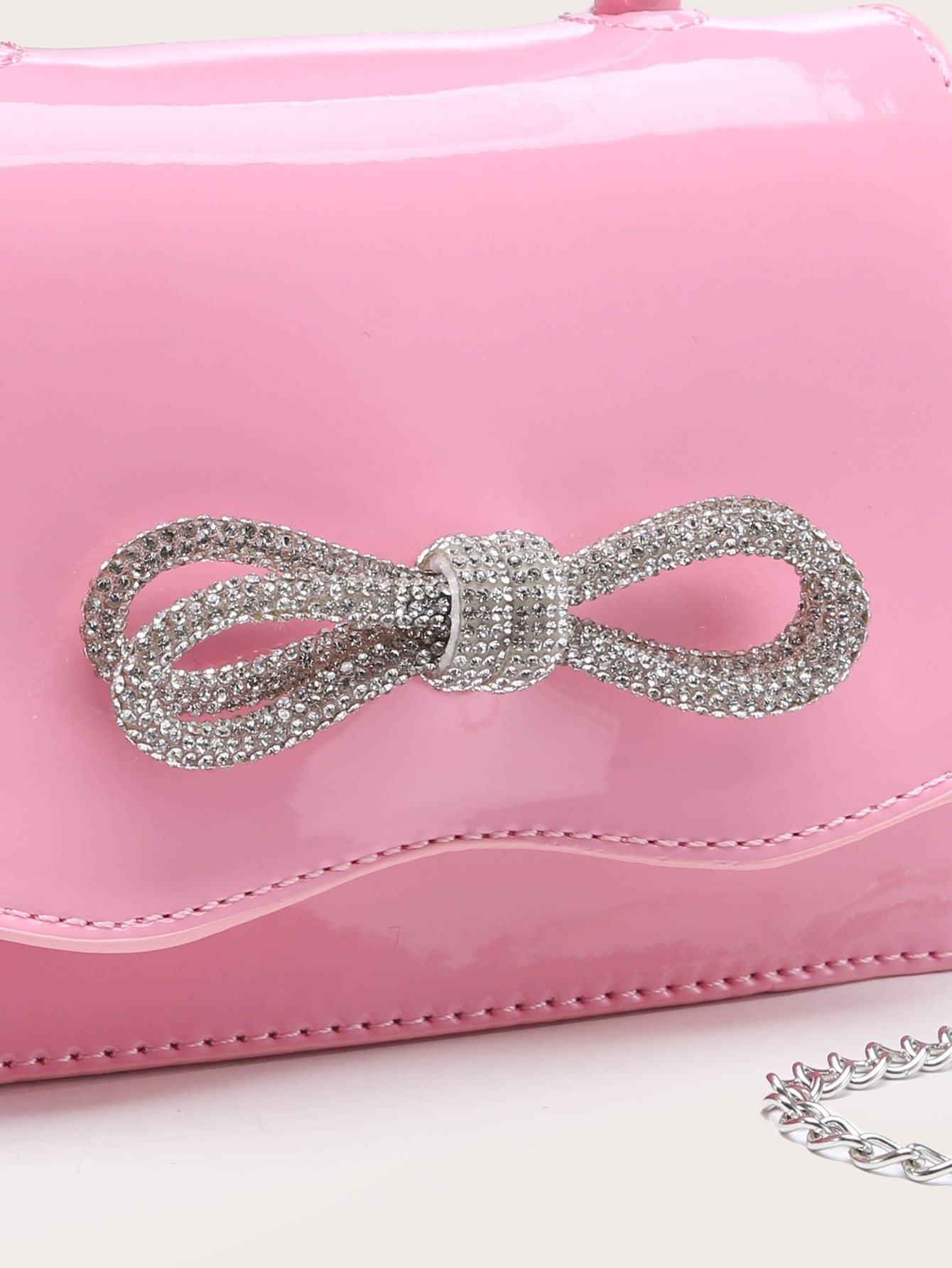 Square Bag with Mini Rhinestones and Bow Decor, PU Flap, for Daily Use