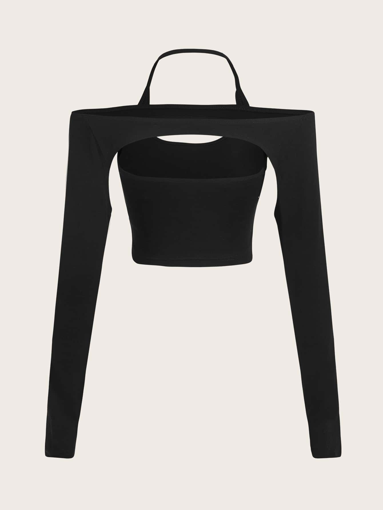 Crop T-Shirt with Cut-Out, Halter Neck