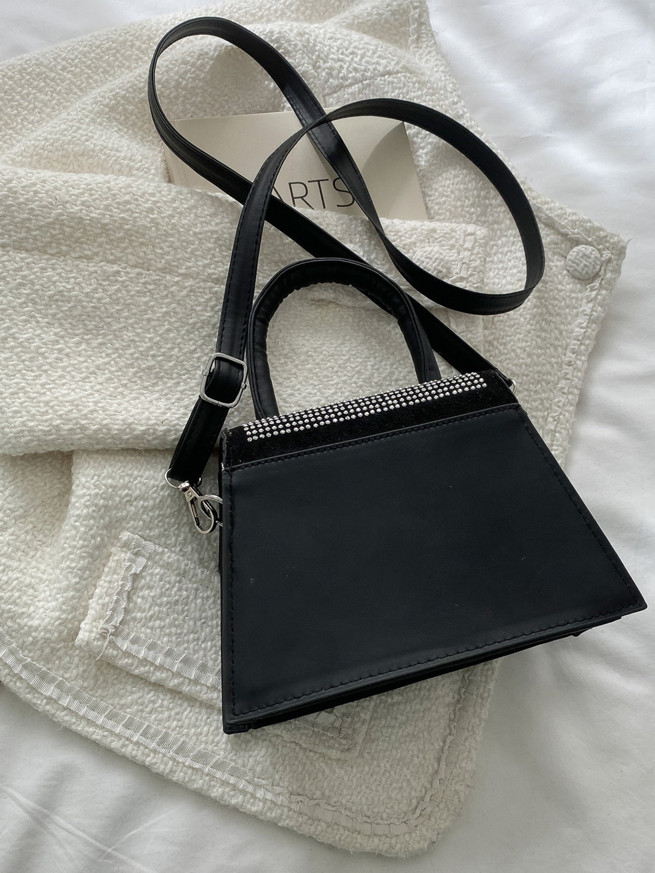 Square Bag with Mini Stud Decoration, Flap