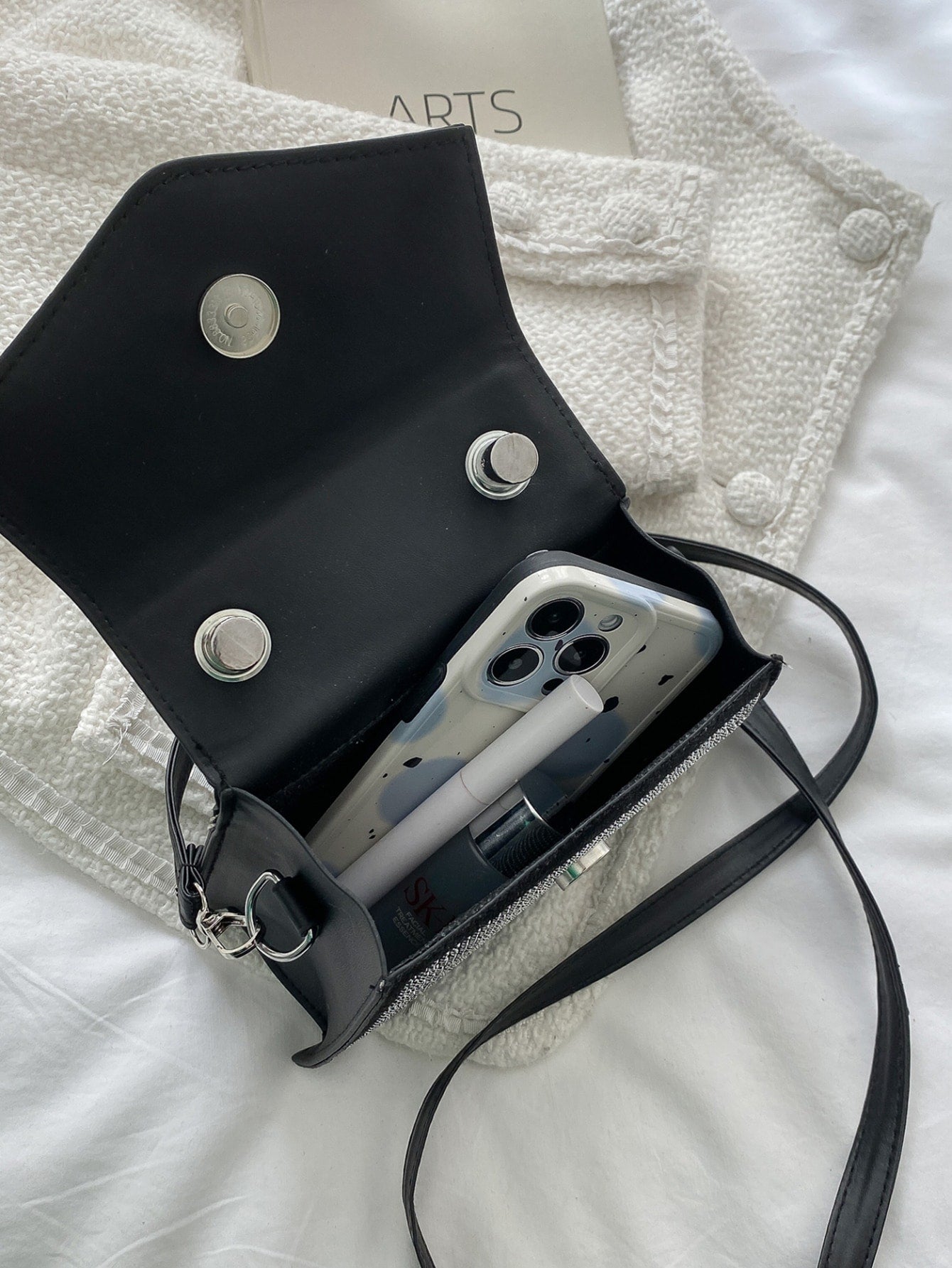 Square Bag with Mini Stud Decoration, Flap
