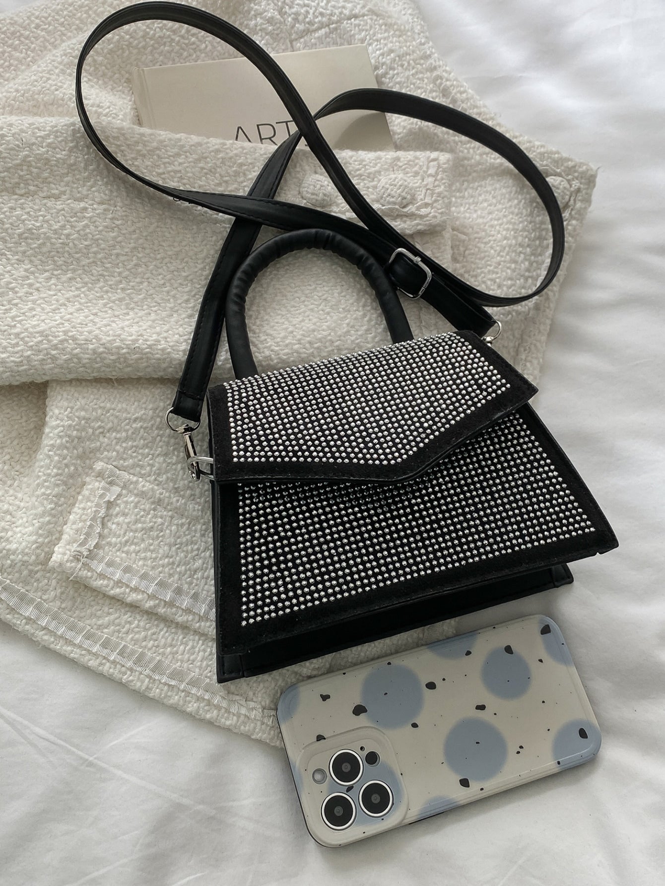 Square Bag with Mini Stud Decoration, Flap
