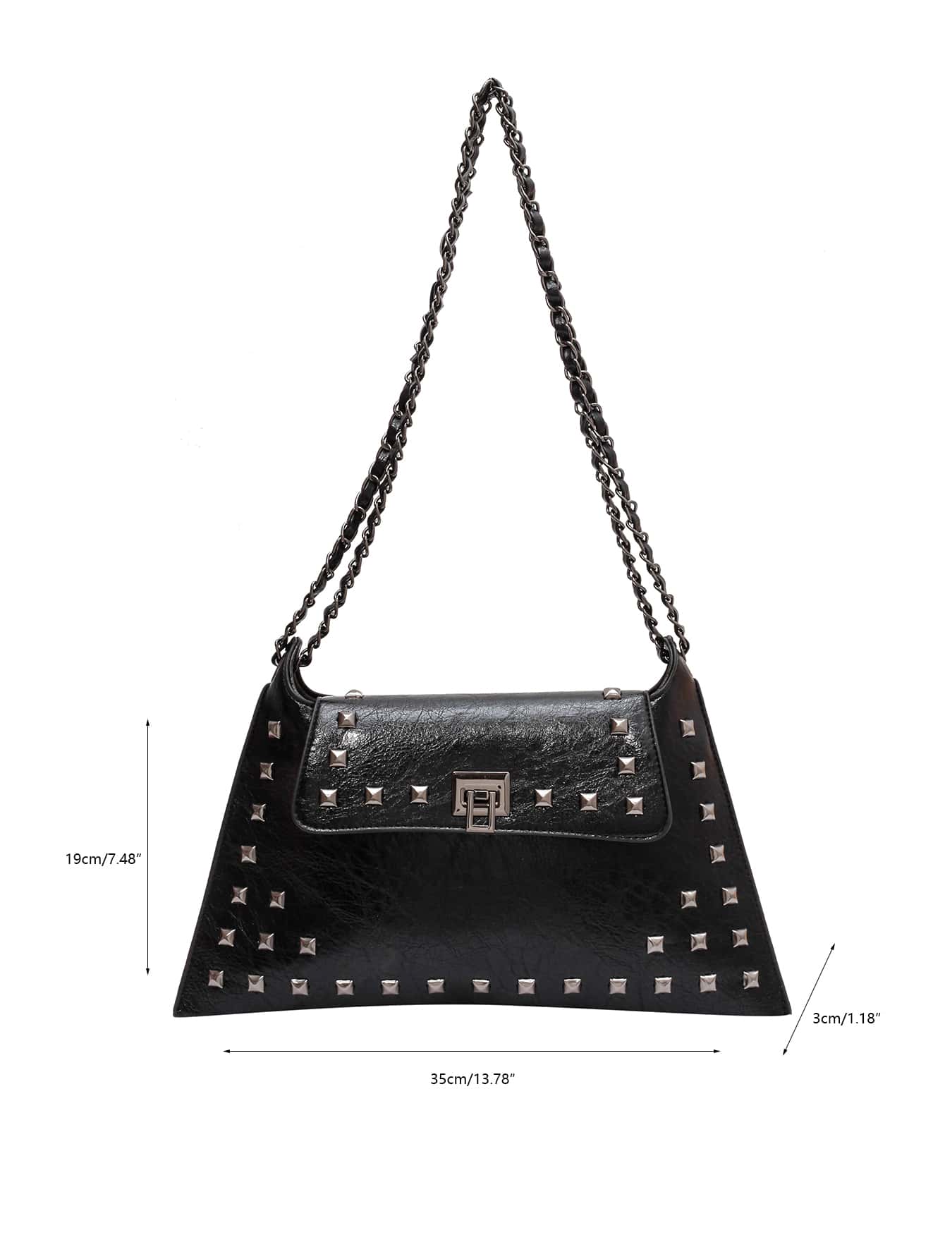 Square Bag with Stud Decoration, Flap