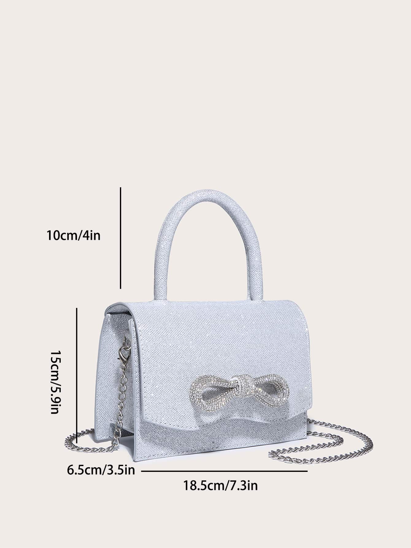 Square Bag with Mini Rhinestones and Bow Decor, PU Flap, for Daily Use
