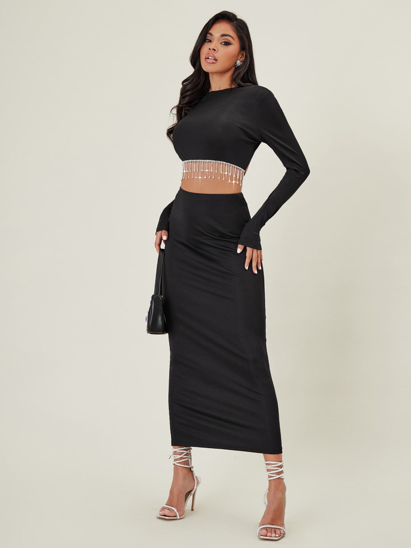 TRENDING Crop Top with Rhinestones, Fringes, Cross Strap on Back