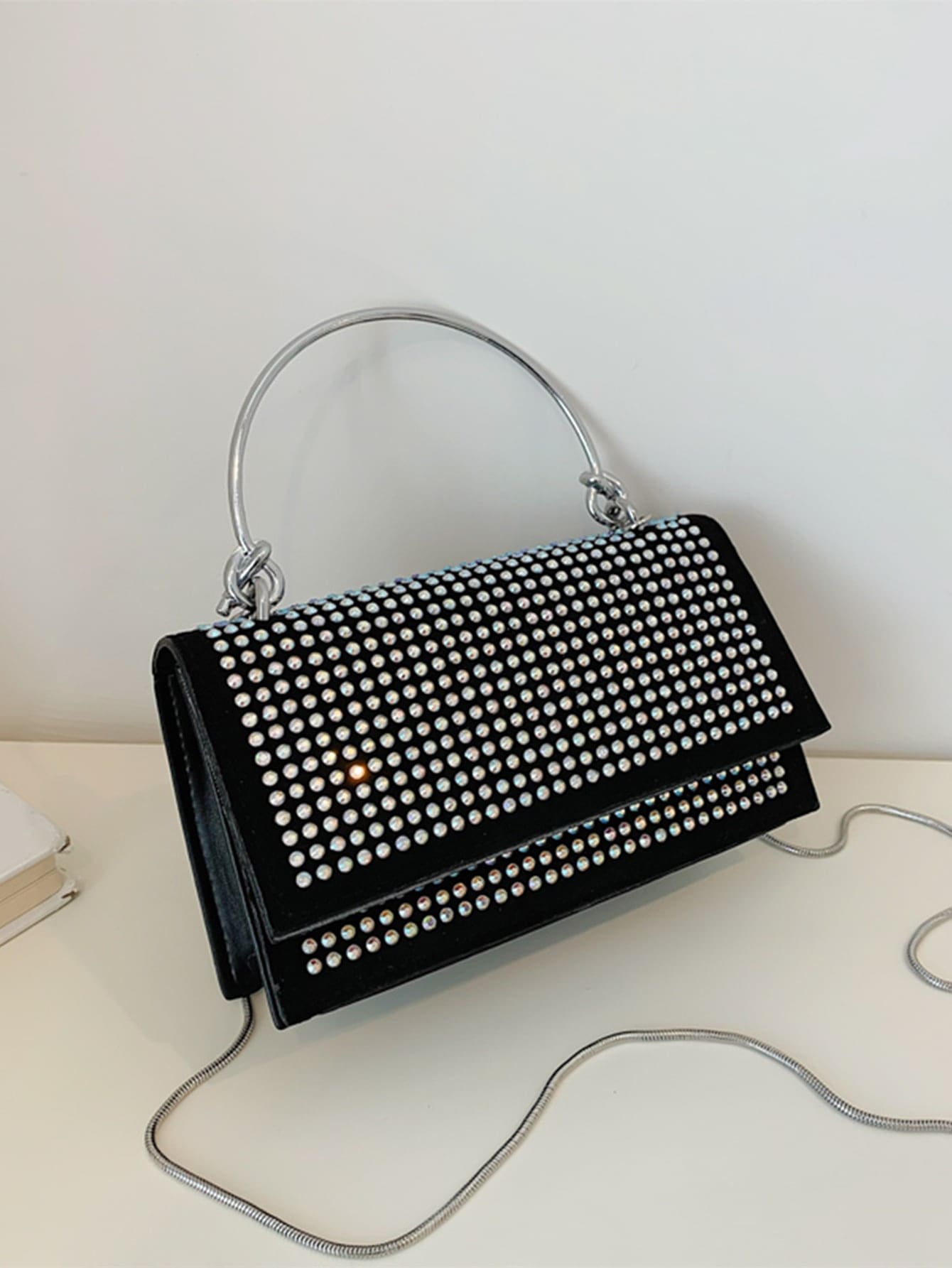 Square Bag with Mini Stud Decoration, Chain, Flap