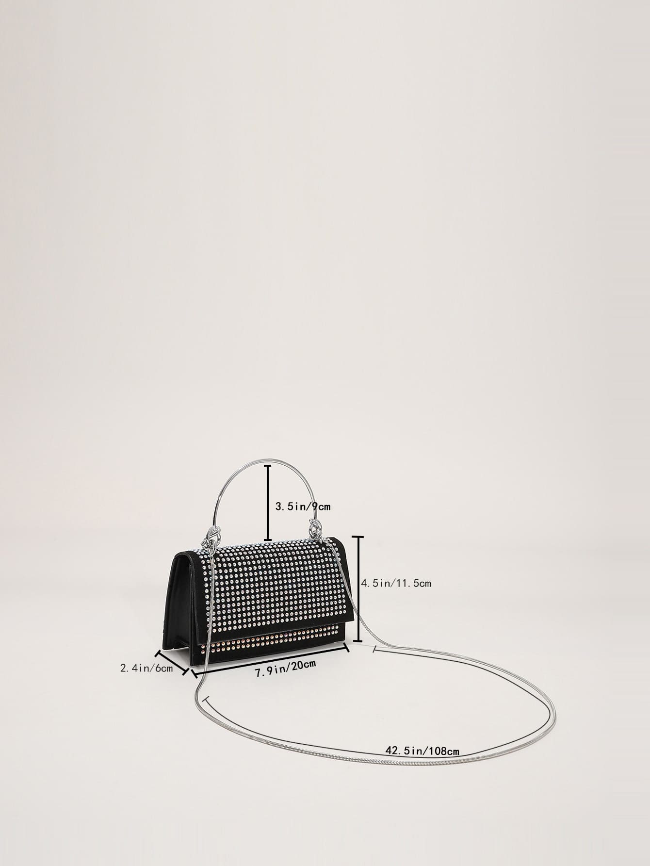 Square Bag with Mini Stud Decoration, Chain, Flap