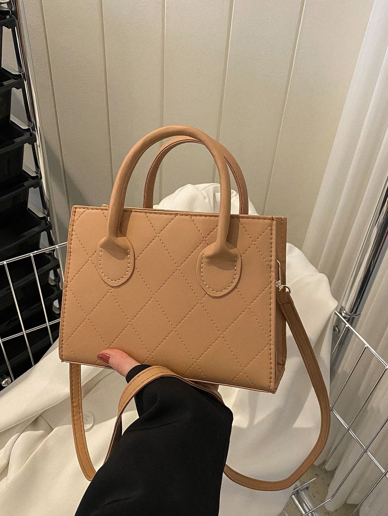 Square Bag with Crocodile Embossing, Double Handle