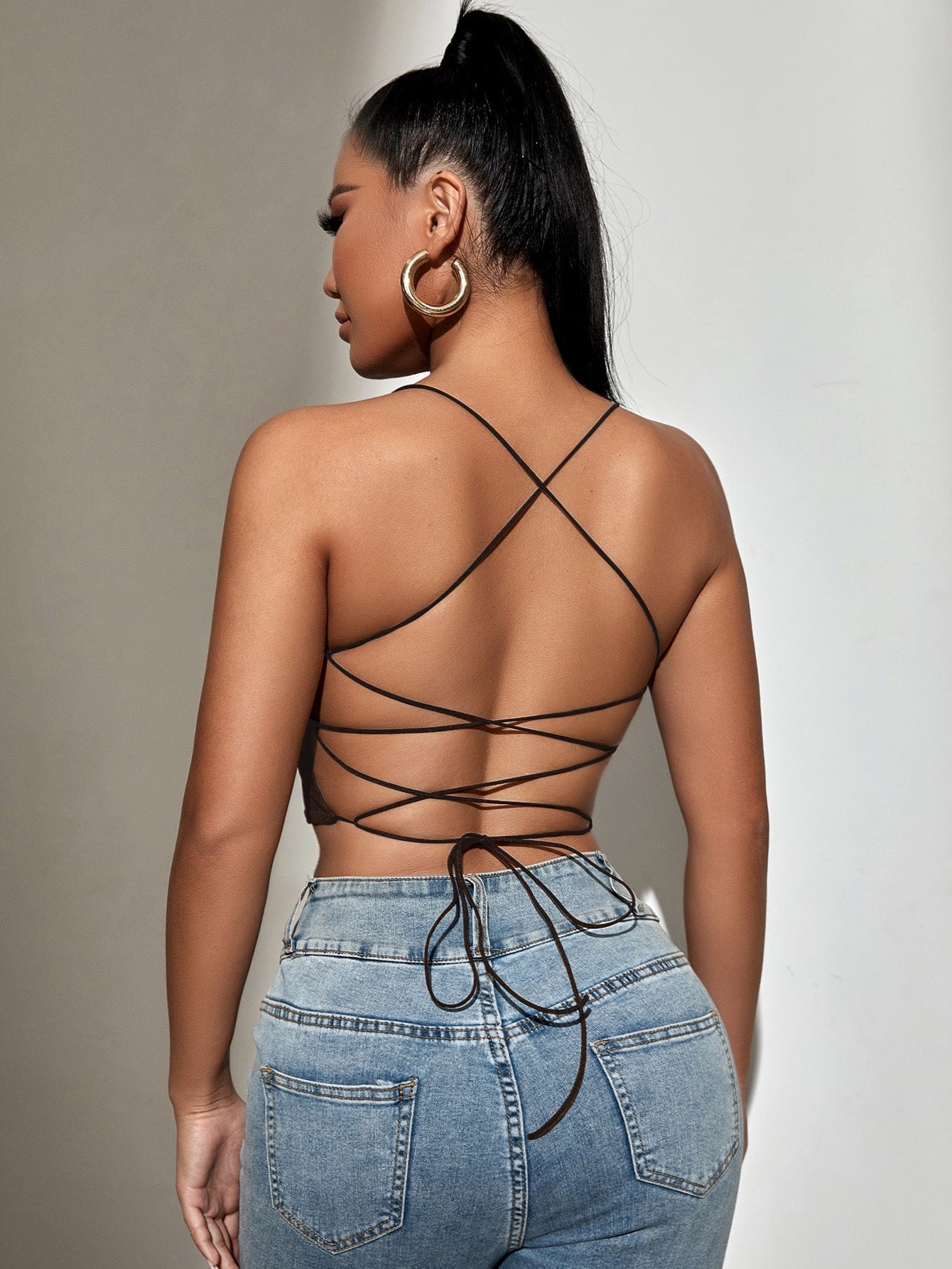 Backless Crop Cami Top with Ribbon