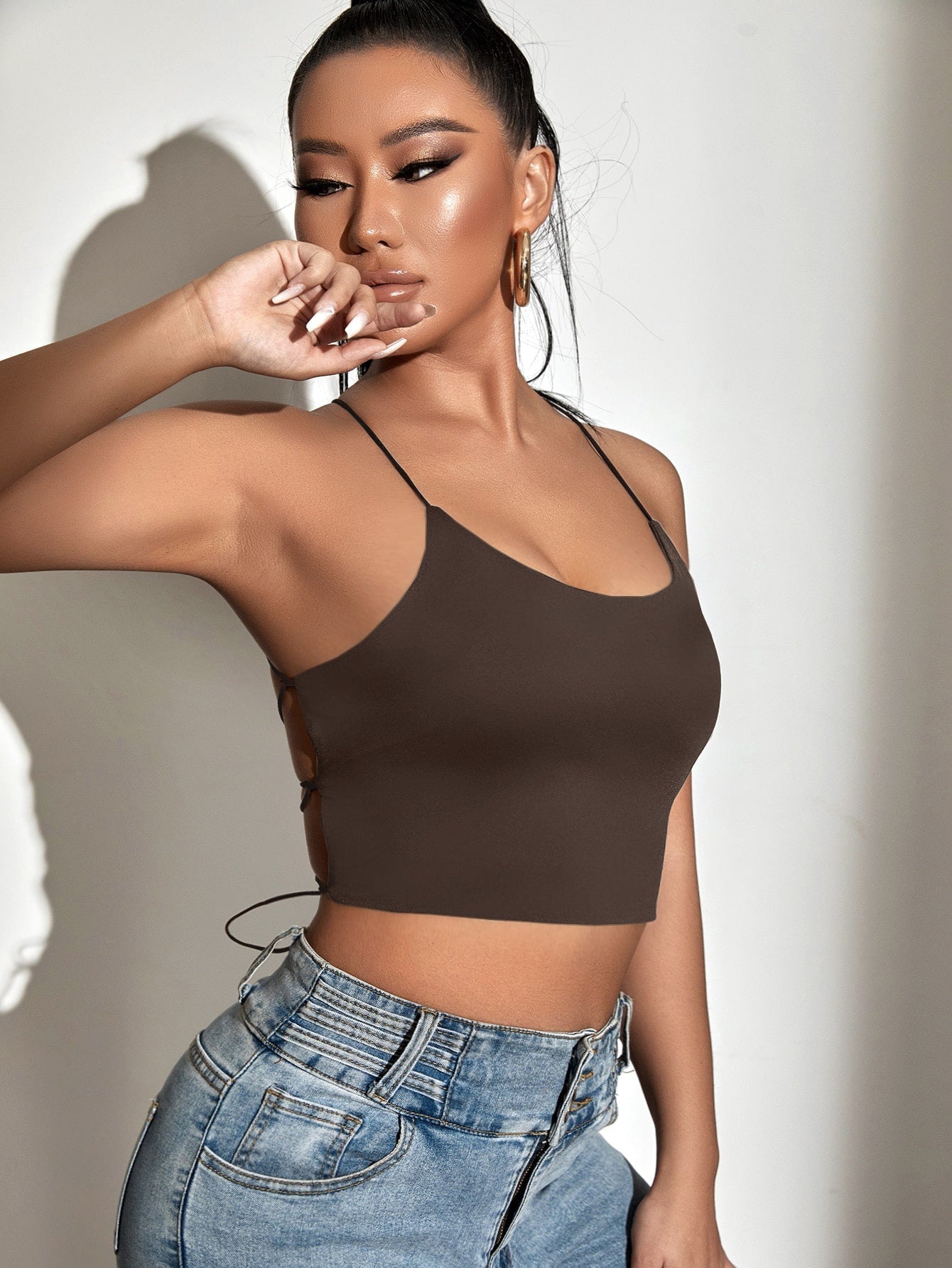 Backless Crop Cami Top with Ribbon