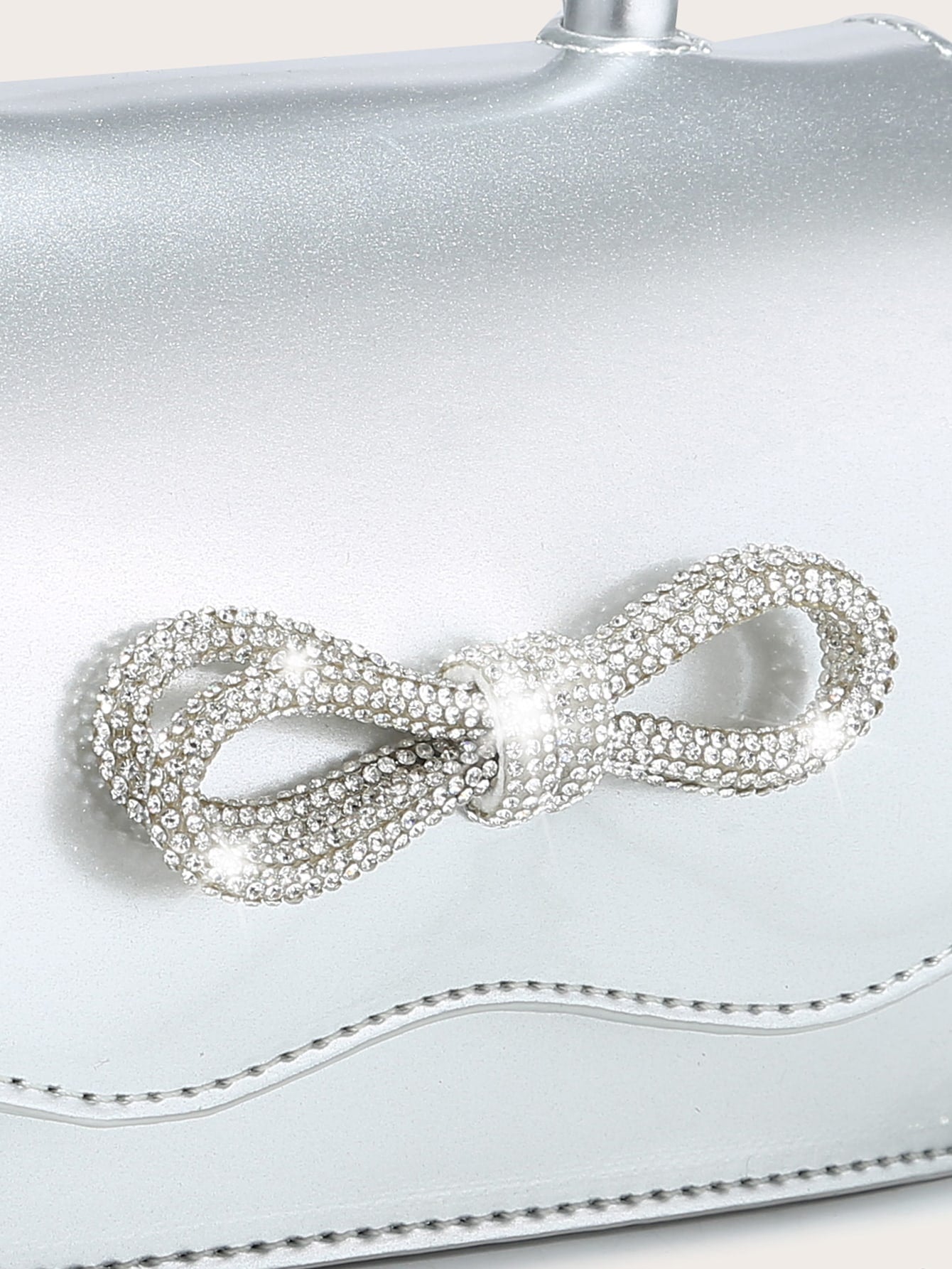 Square Bag with Mini Rhinestones and Bow Decor, PU Flap, for Daily Use