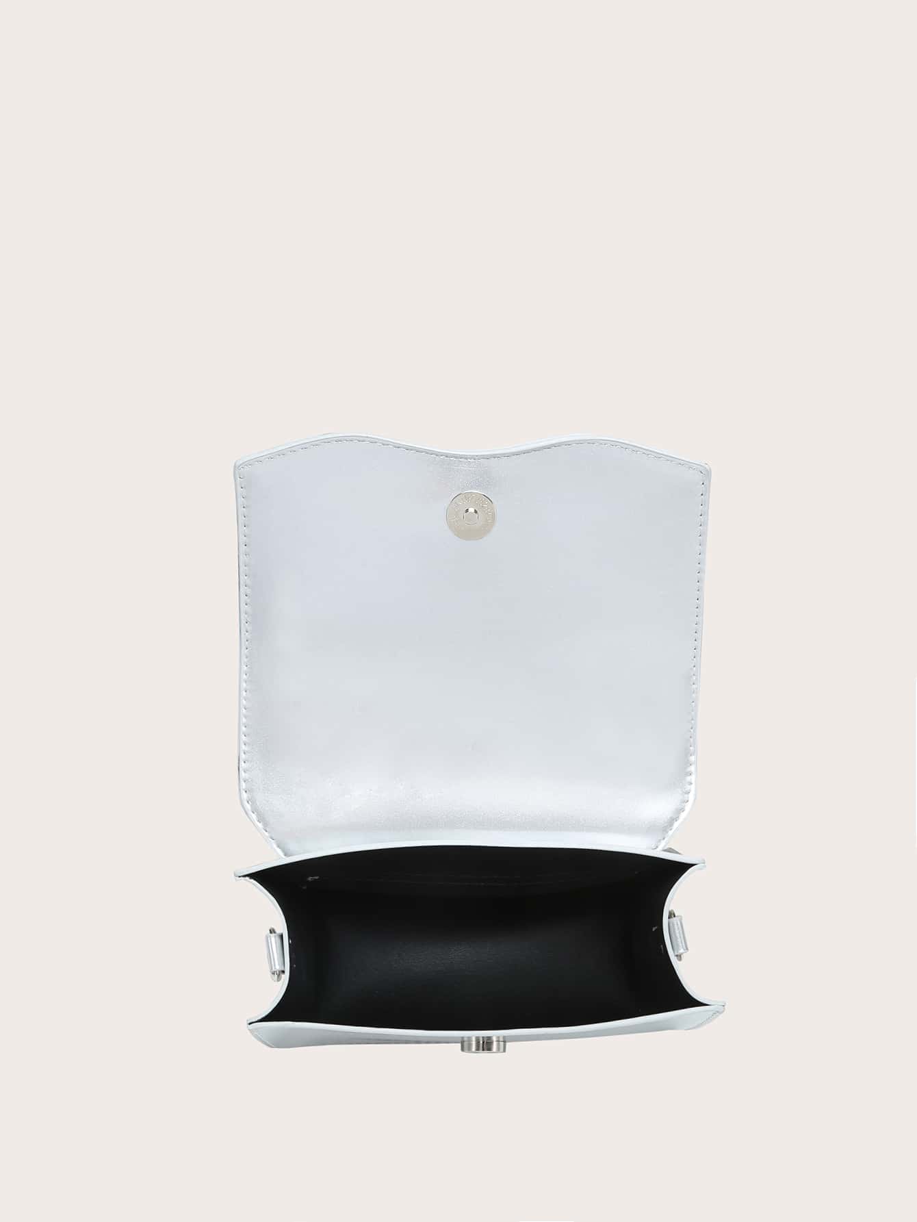 Square Bag with Mini Rhinestones and Bow Decor, PU Flap, for Daily Use