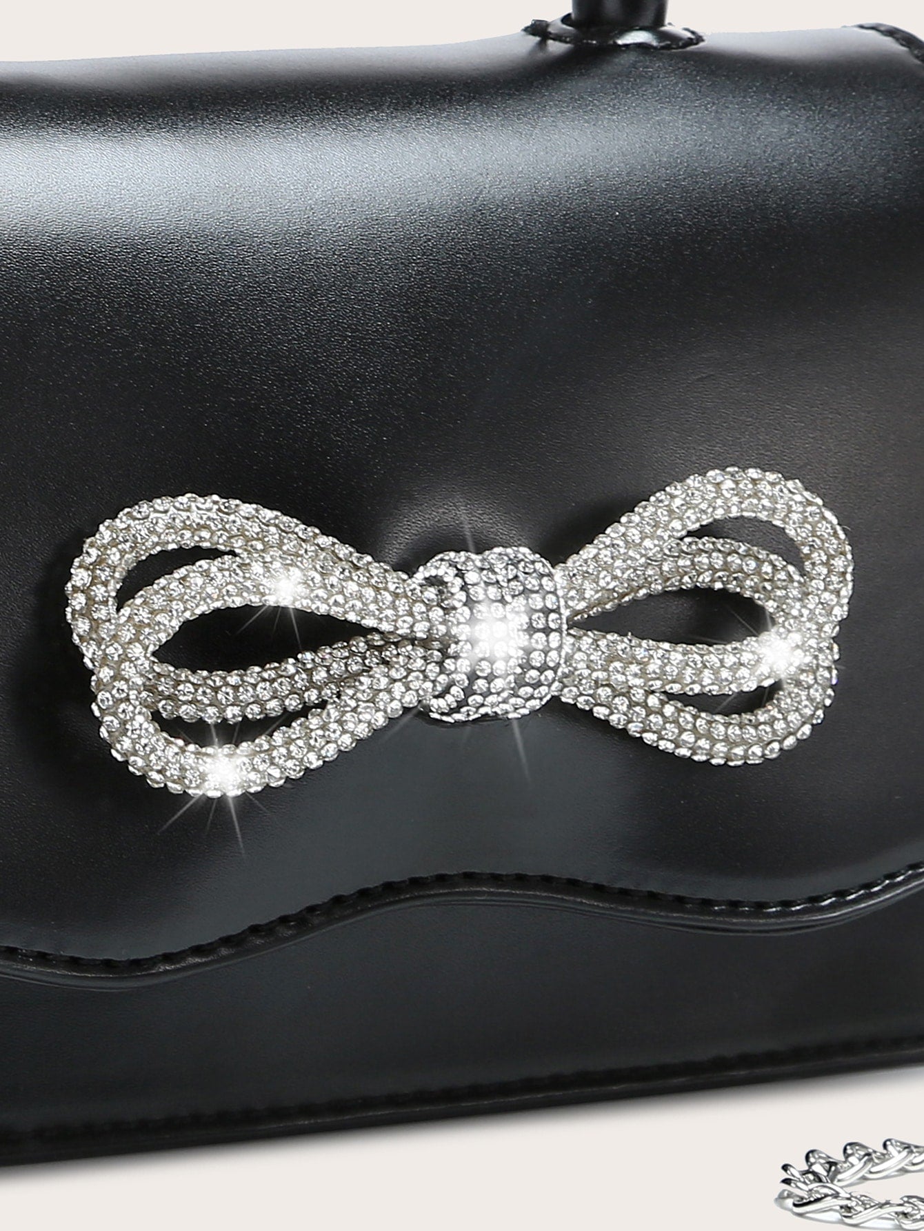 Square Bag with Mini Rhinestones and Bow Decor, PU Flap, for Daily Use