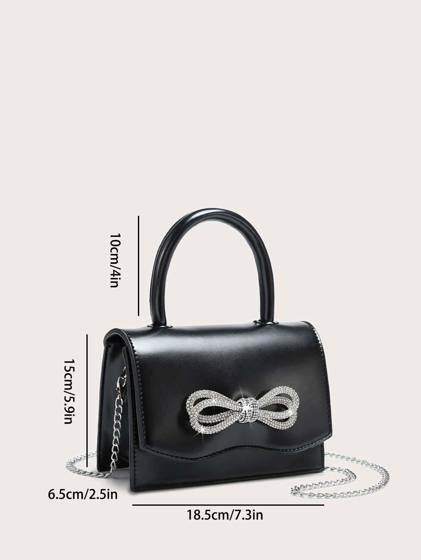 Square Bag with Mini Rhinestones and Bow Decor, PU Flap, for Daily Use