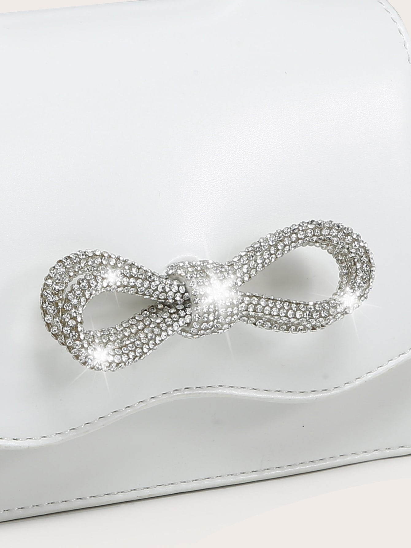 Square Bag with Mini Rhinestones and Bow Decor, PU Flap, for Daily Use