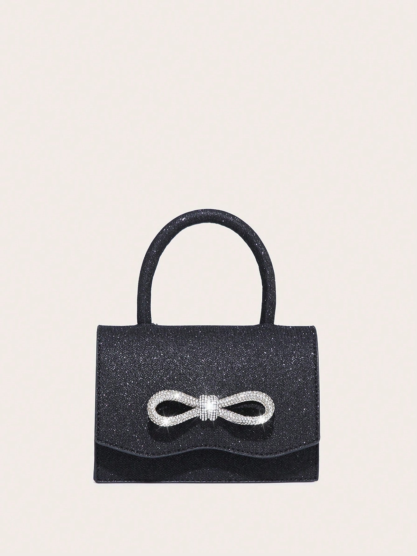 Square Bag with Mini Rhinestones and Bow Decor, PU Flap, for Daily Use