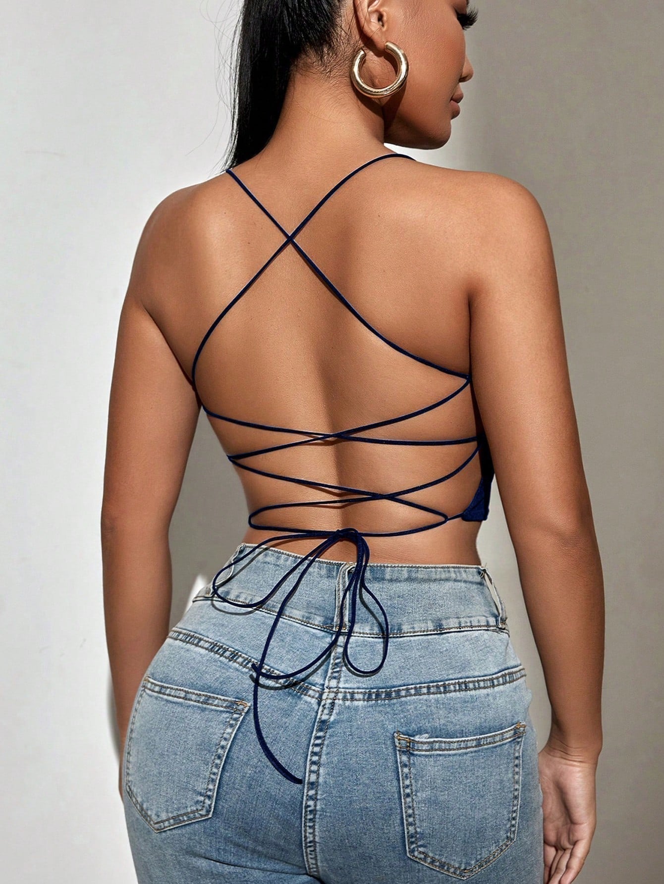 Backless Crop Cami Top with Ribbon