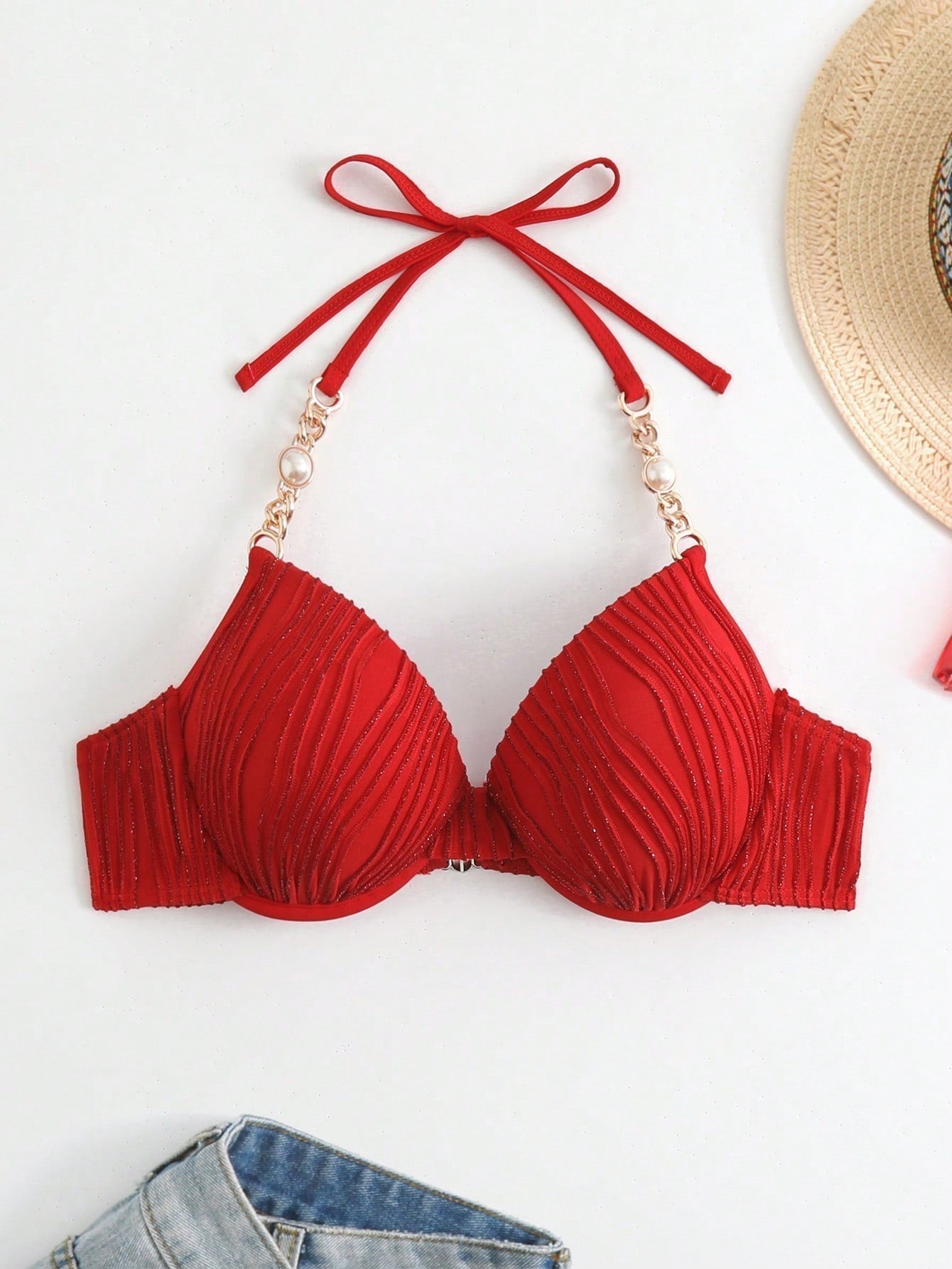 PUSH UP Bikini Top with Chain, Halter Neck