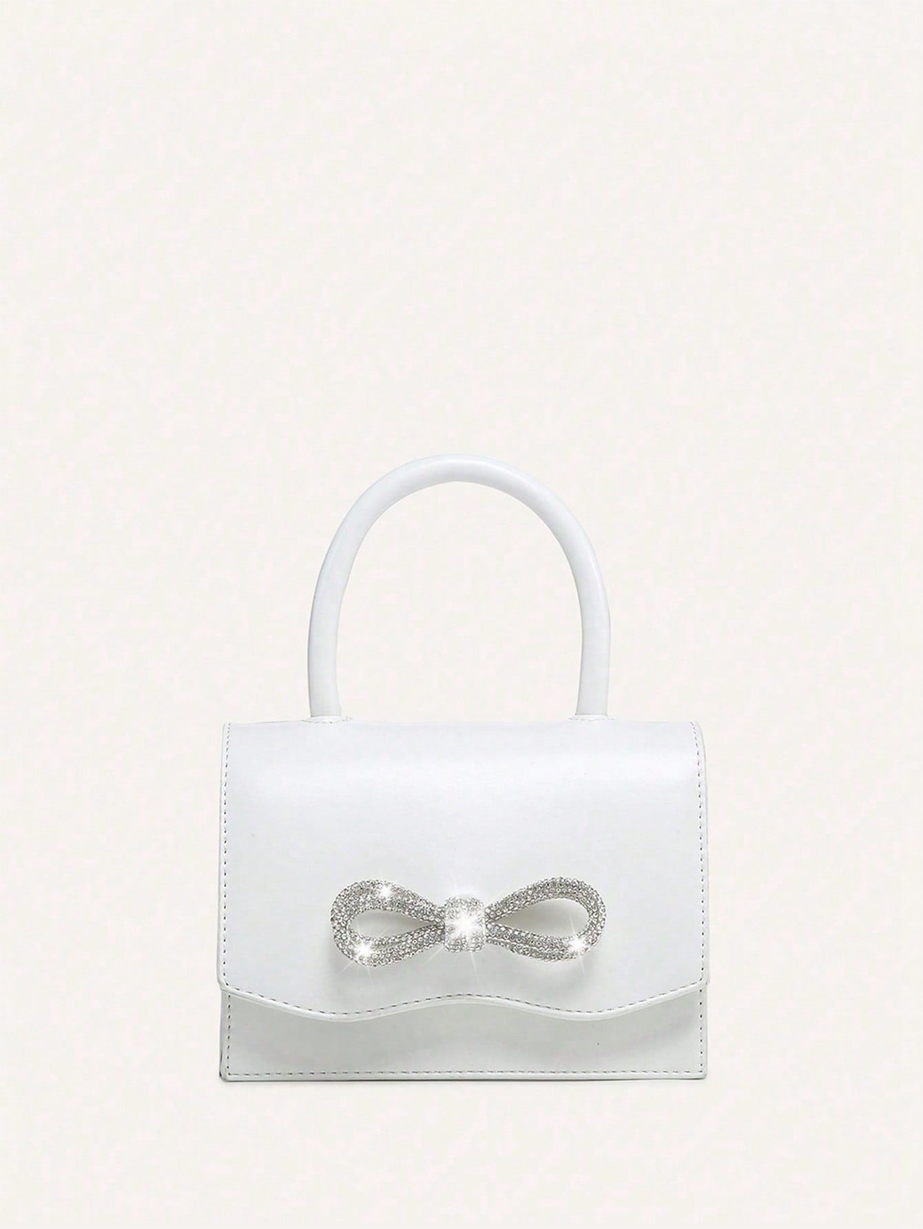 Square Bag with Mini Rhinestones and Bow Decor, PU Flap, for Daily Use