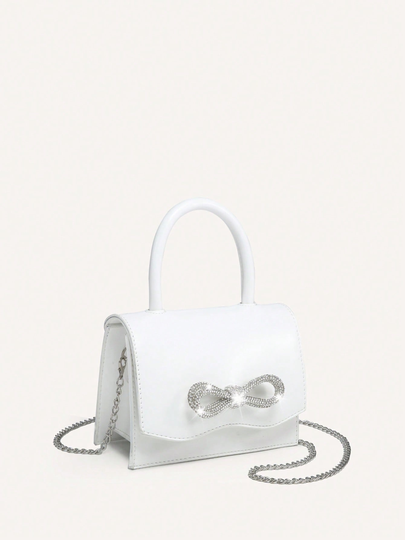 Square Bag with Mini Rhinestones and Bow Decor, PU Flap, for Daily Use