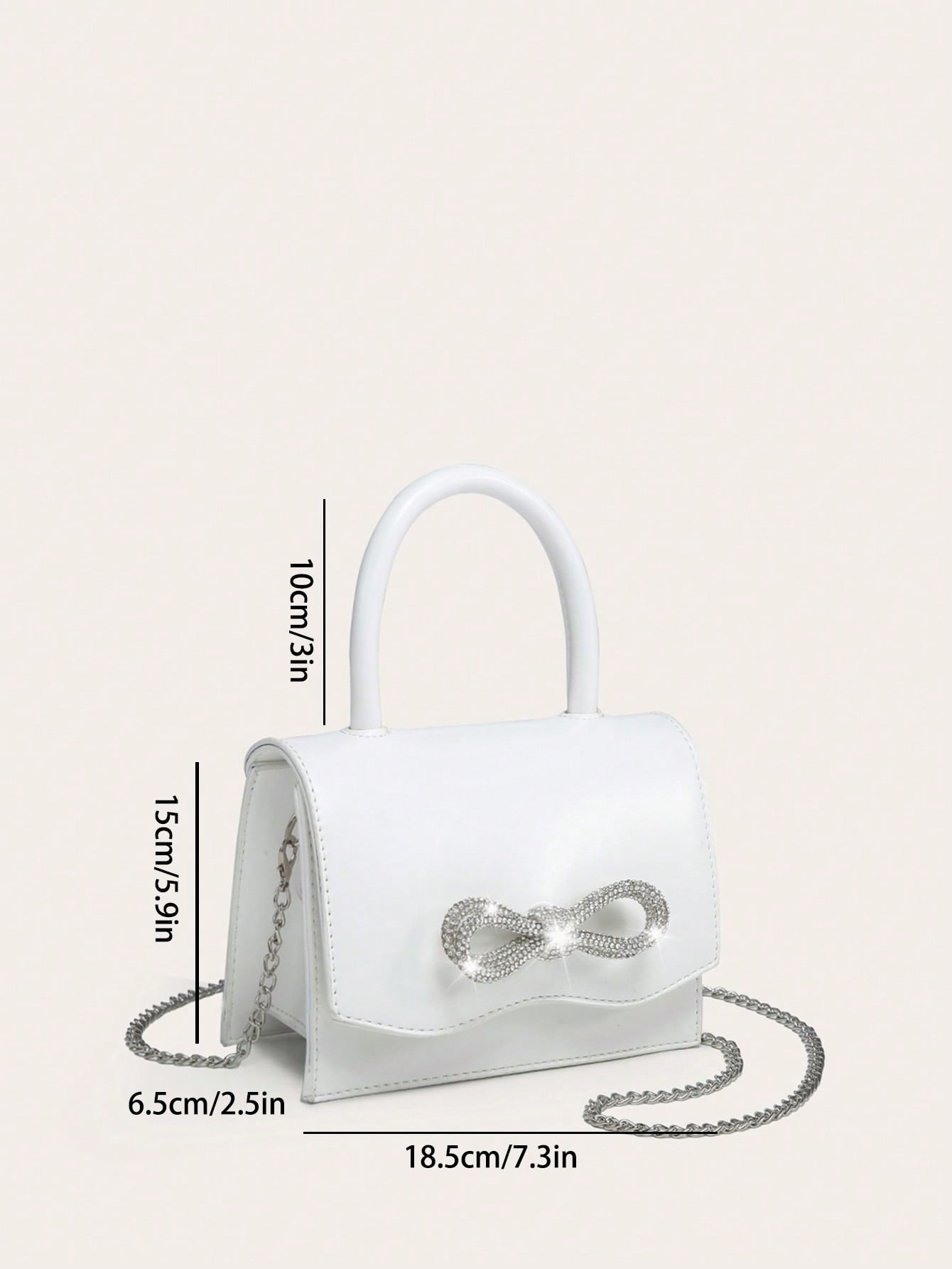Square Bag with Mini Rhinestones and Bow Decor, PU Flap, for Daily Use