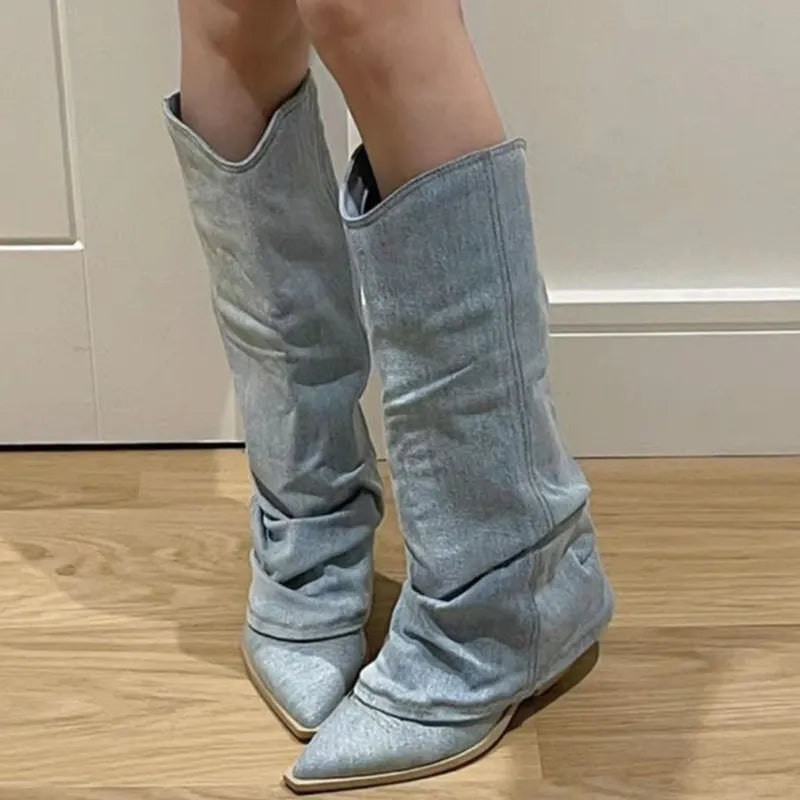 Annie™ - Thigh-High Boots Made of Denim (50% OFF)