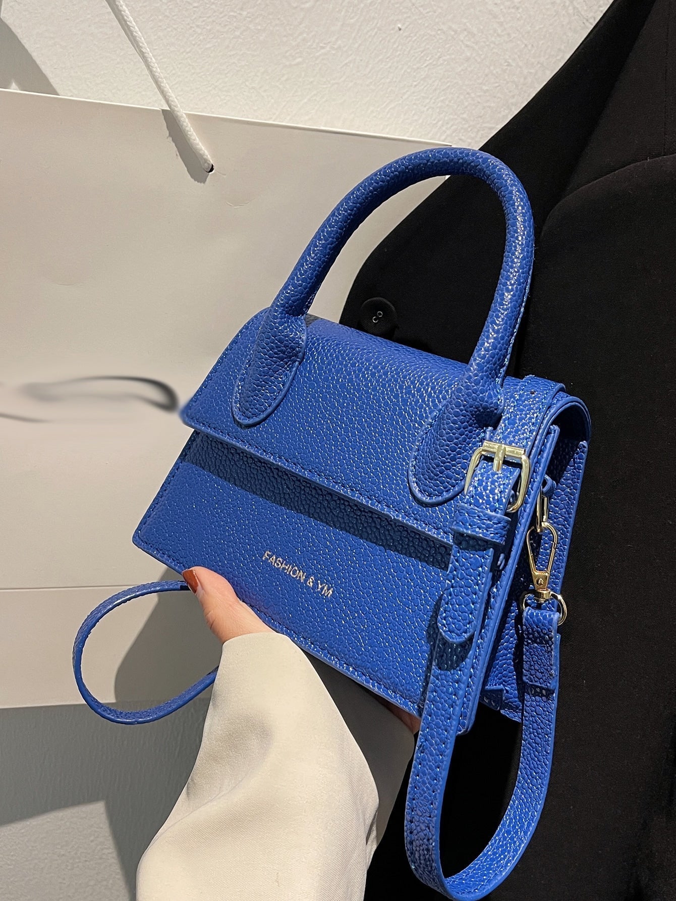Square Bag with Pebble Embossing, Flap