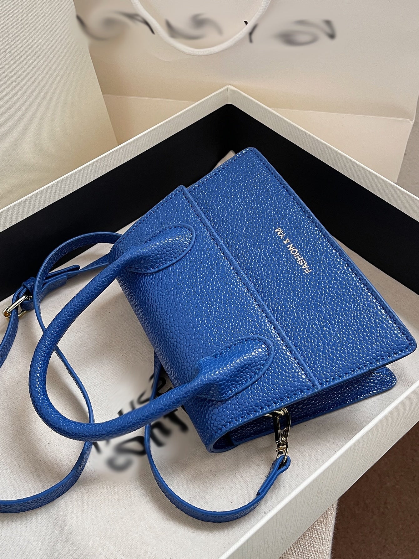 Square Bag with Pebble Embossing, Flap