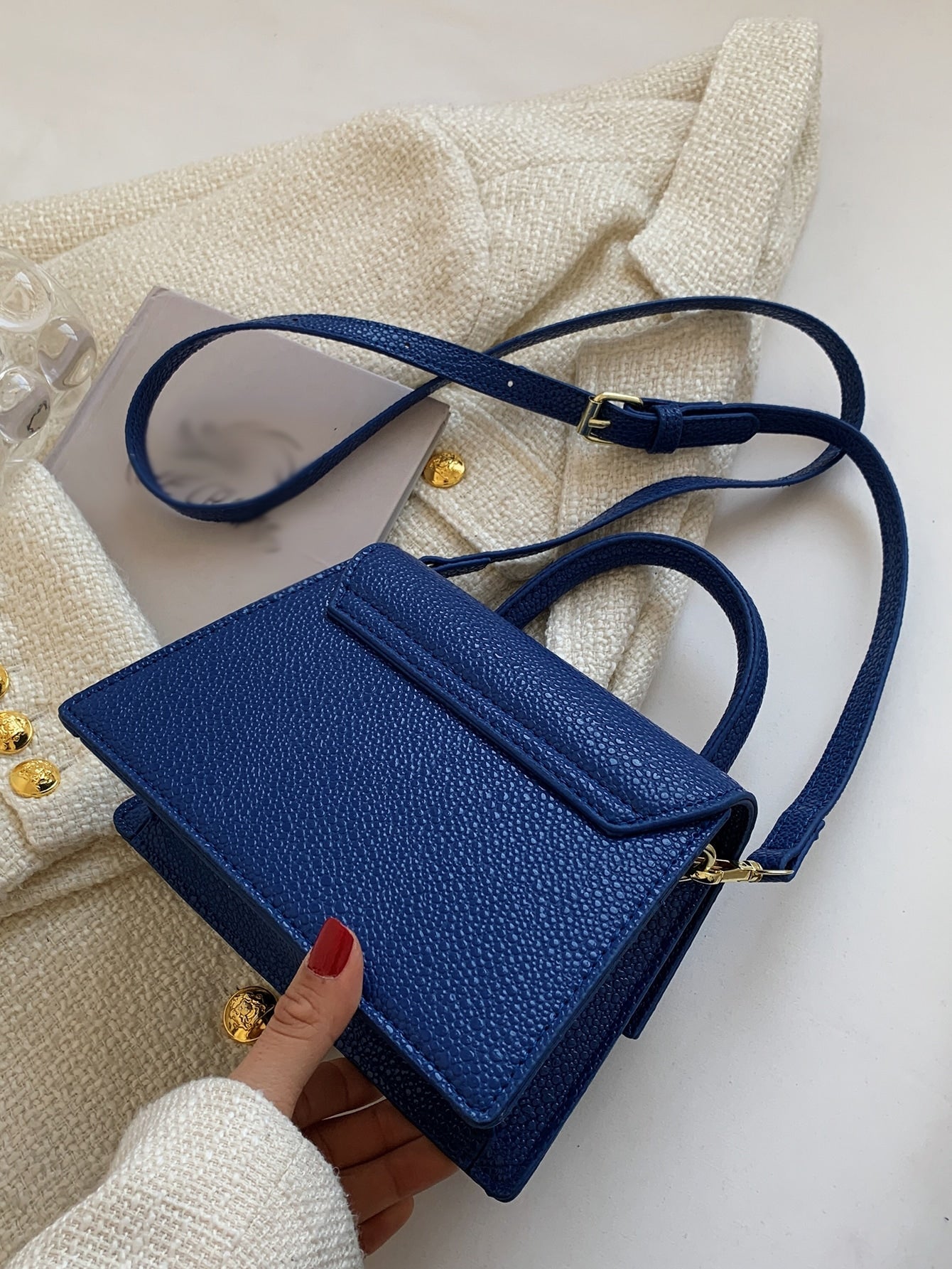 Square Bag with Pebble Embossing, Flap