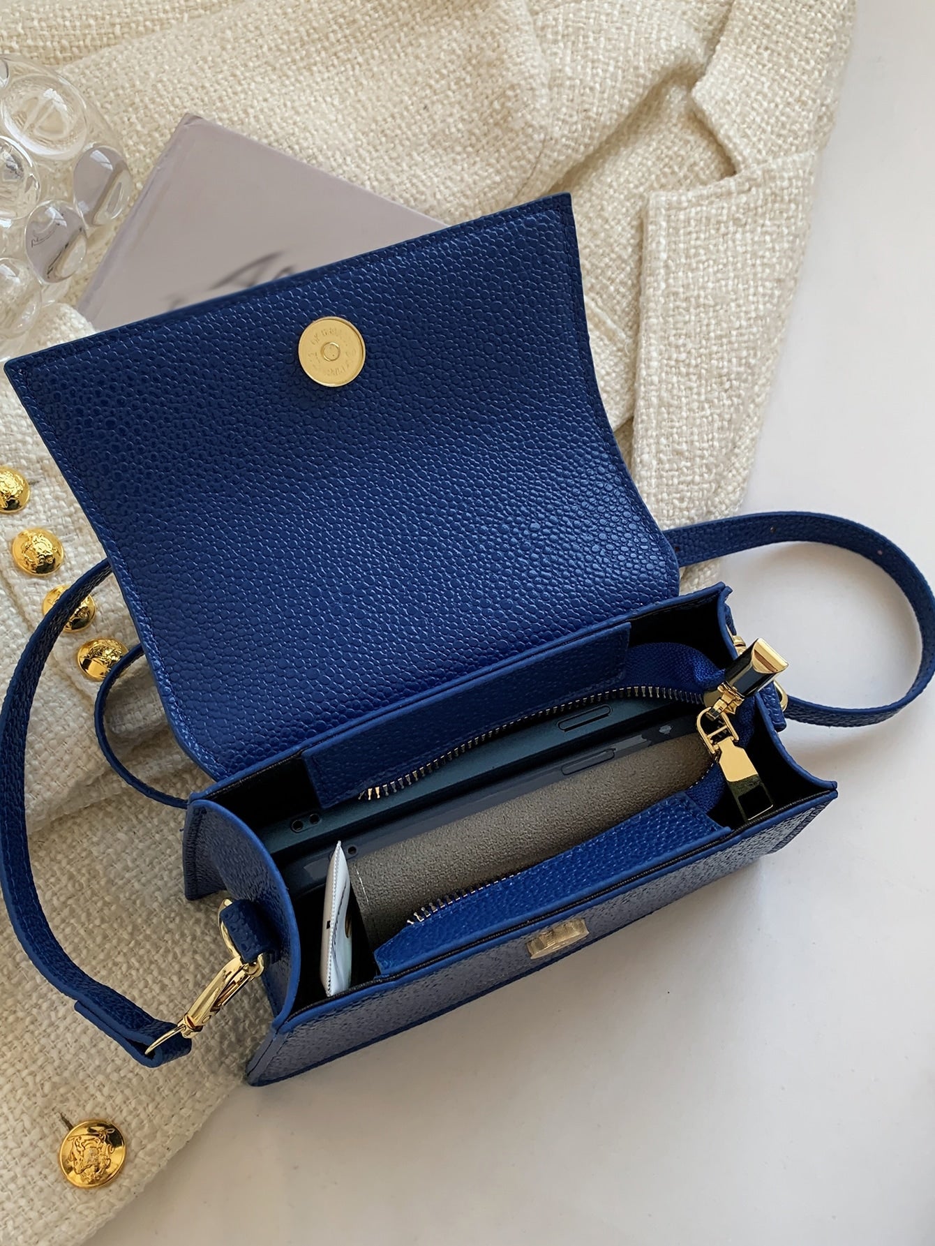 Square Bag with Pebble Embossing, Flap