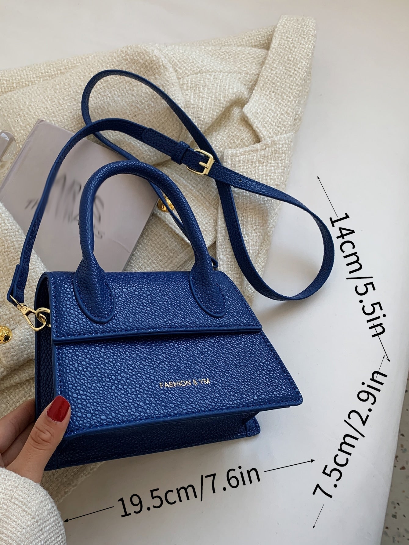 Square Bag with Pebble Embossing, Flap