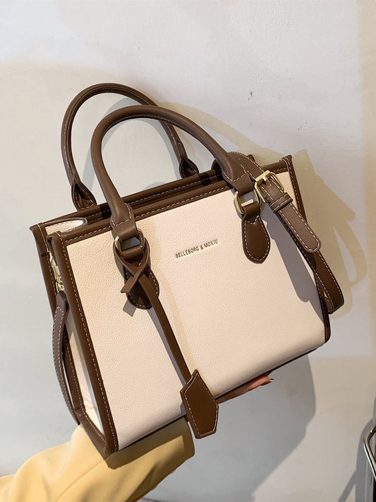 Square Bag with Letter Detail, Contrast Trim