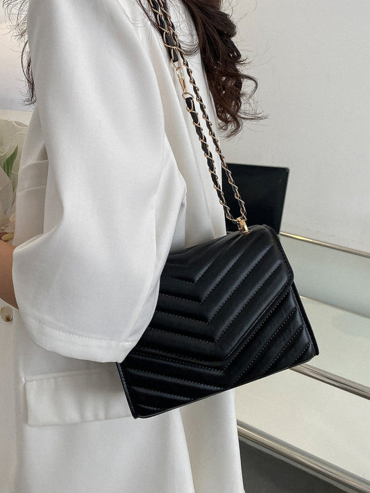 Square Bag with Chevron Snap Button