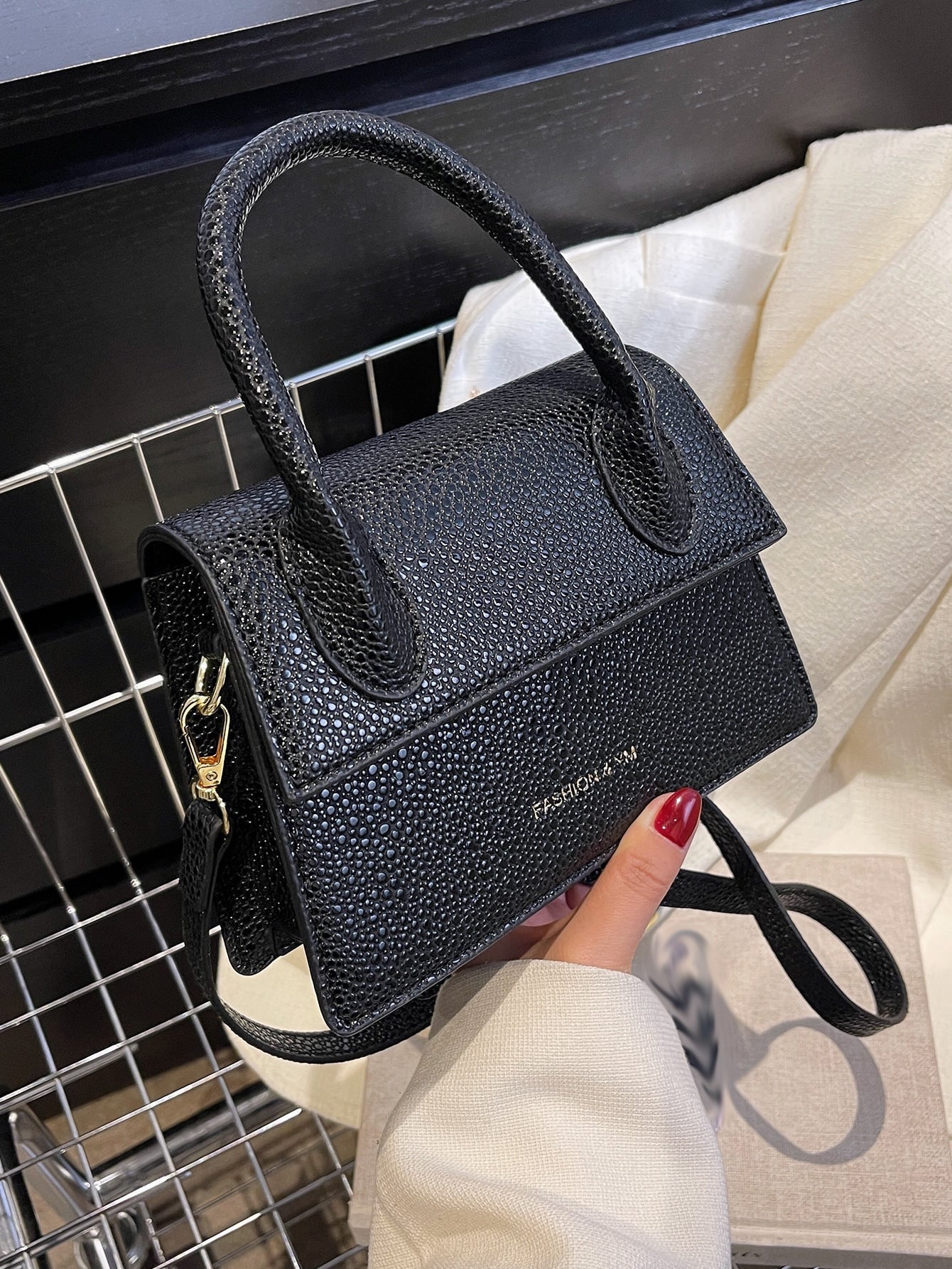 Square Bag with Pebble Embossing, Flap