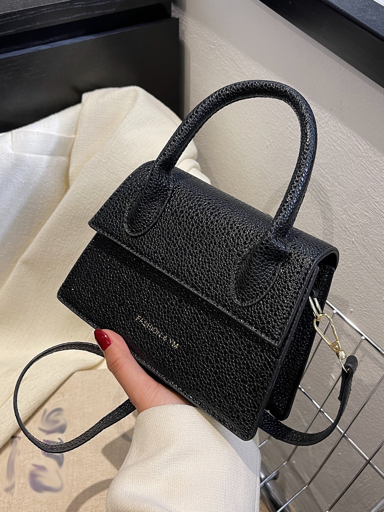 Square Bag with Pebble Embossing, Flap