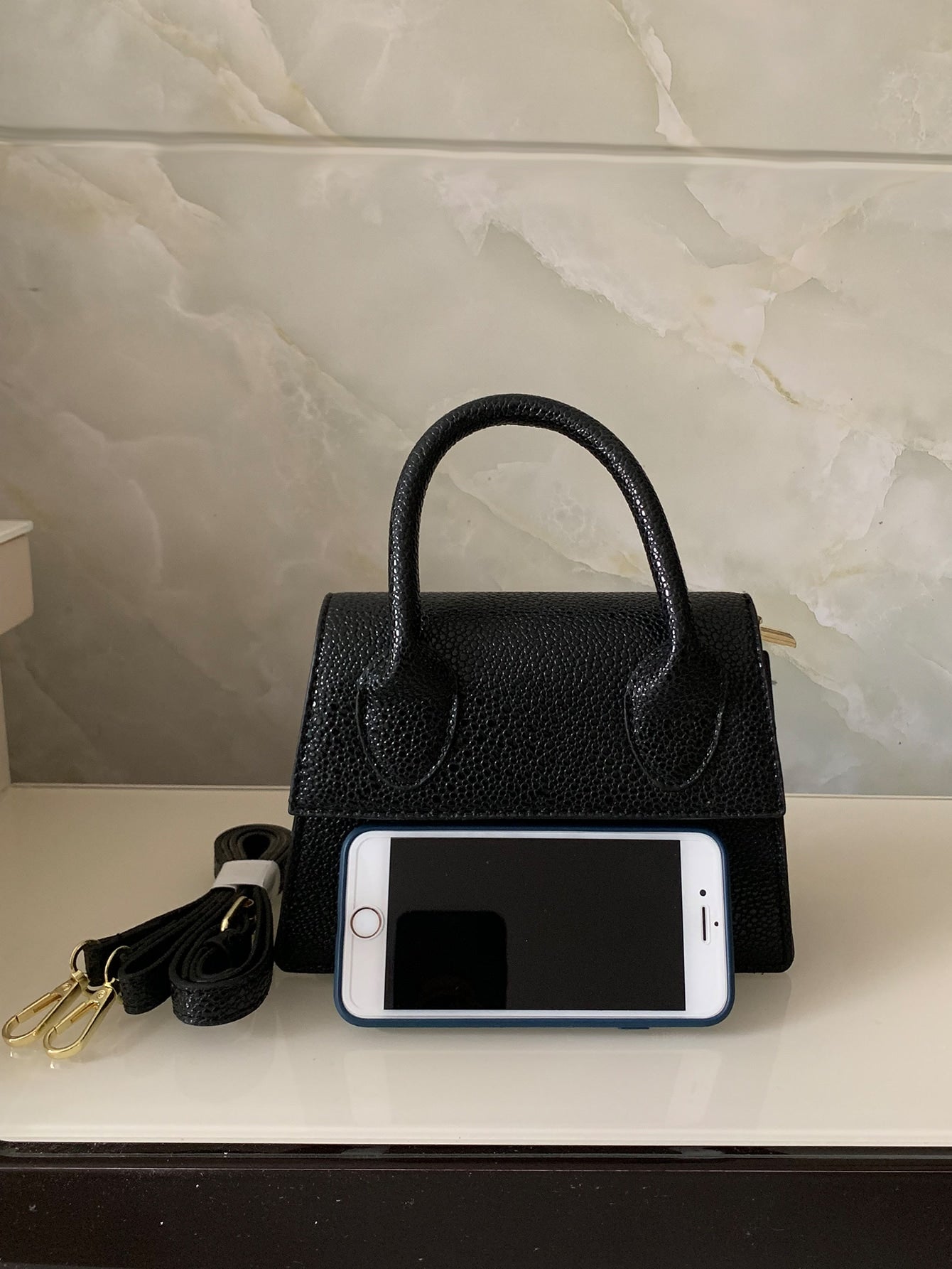 Square Bag with Pebble Embossing, Flap