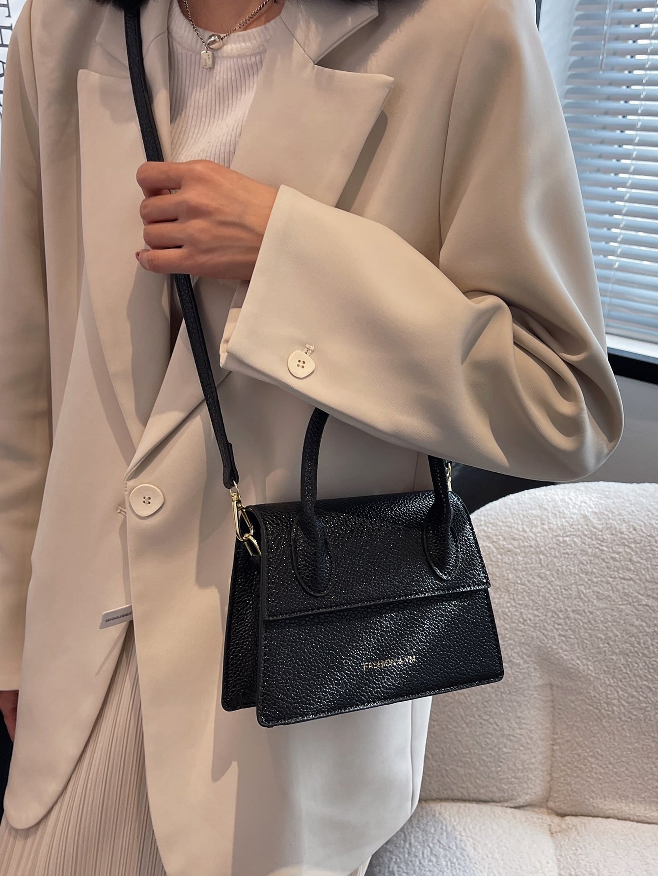 Square Bag with Pebble Embossing, Flap