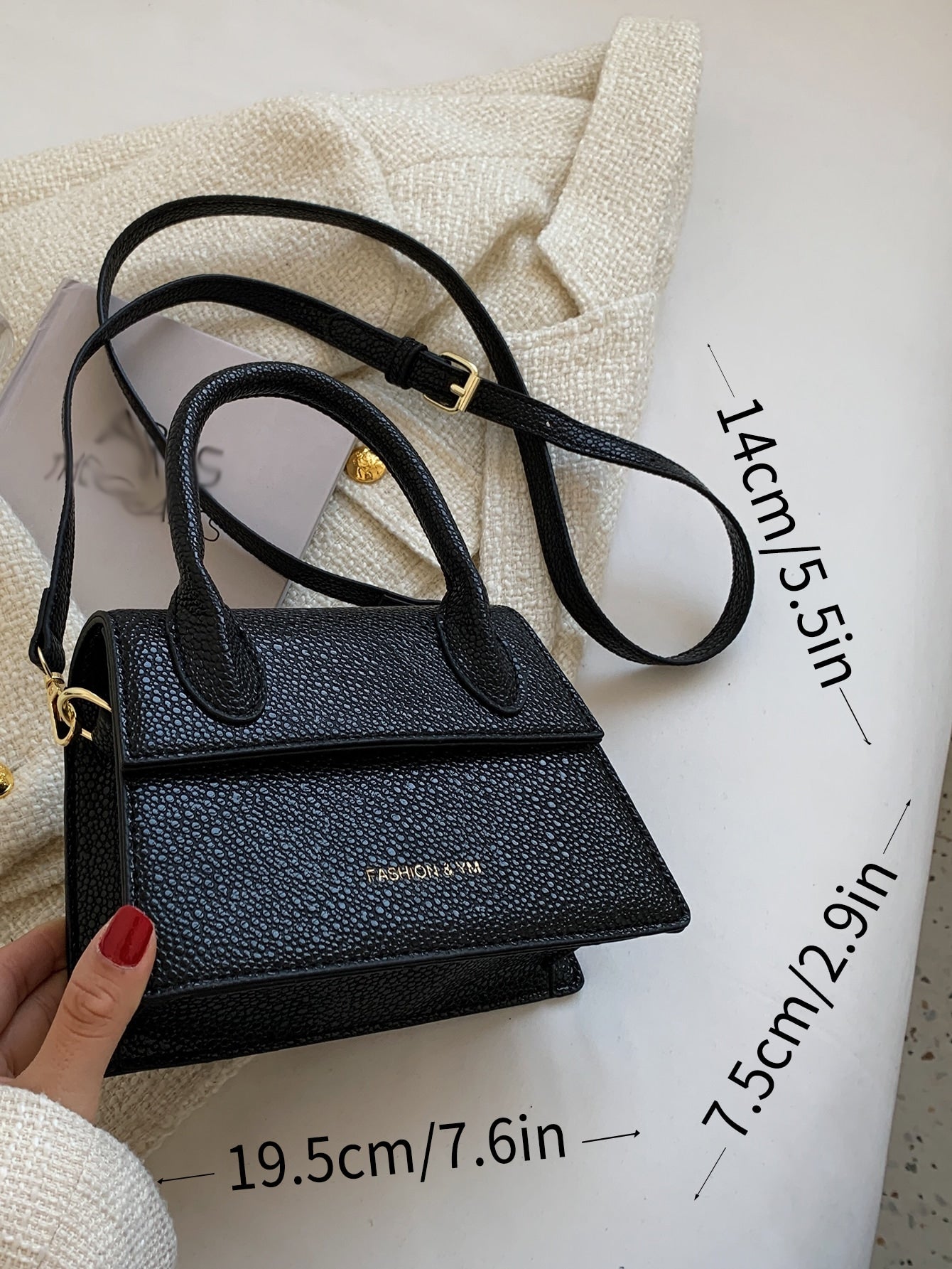 Square Bag with Pebble Embossing, Flap