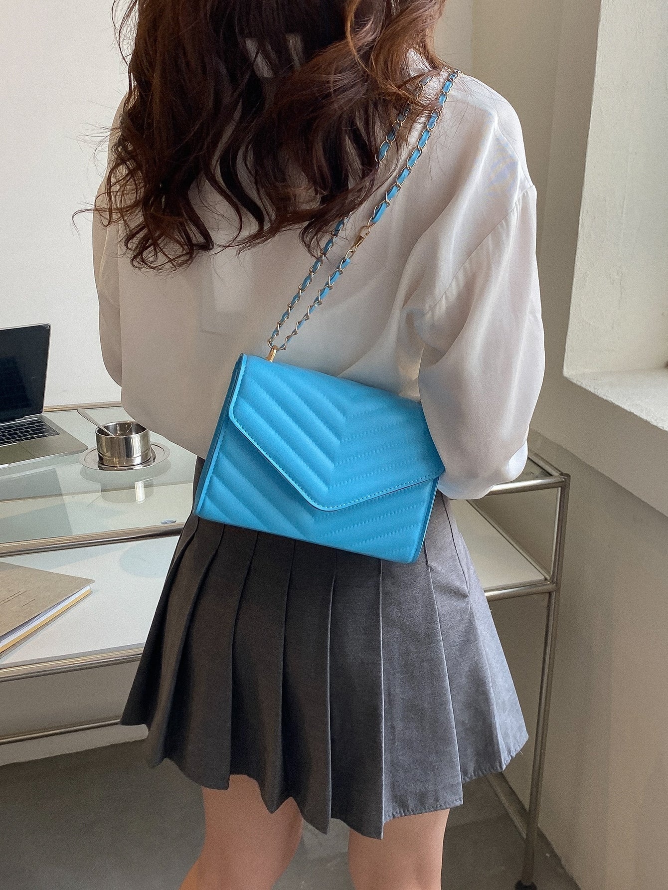 Square Bag with Chevron Snap Button