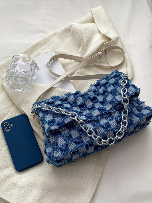 Square Bag with Check Pattern