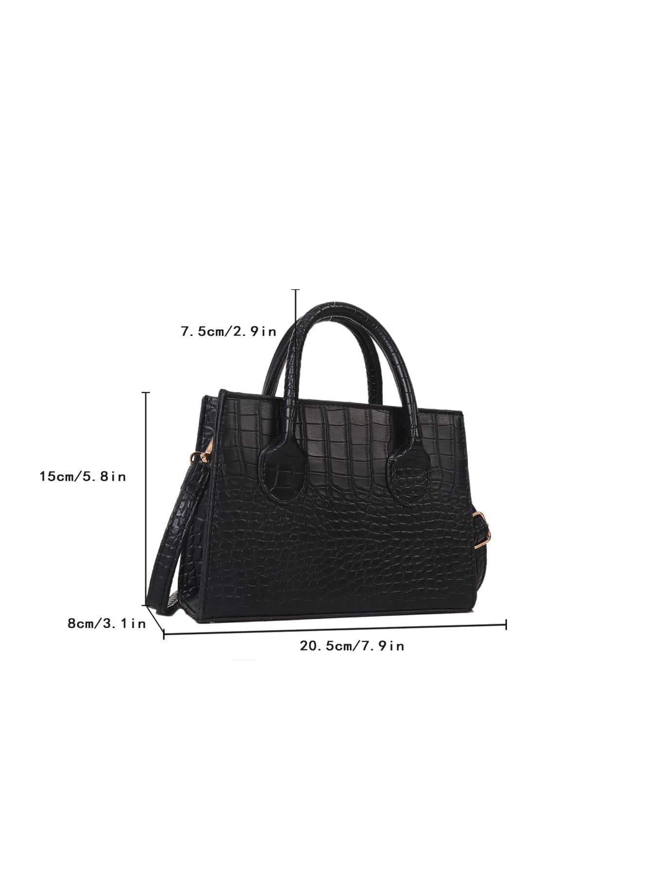 Square Bag with Crocodile Embossing, Double Handle