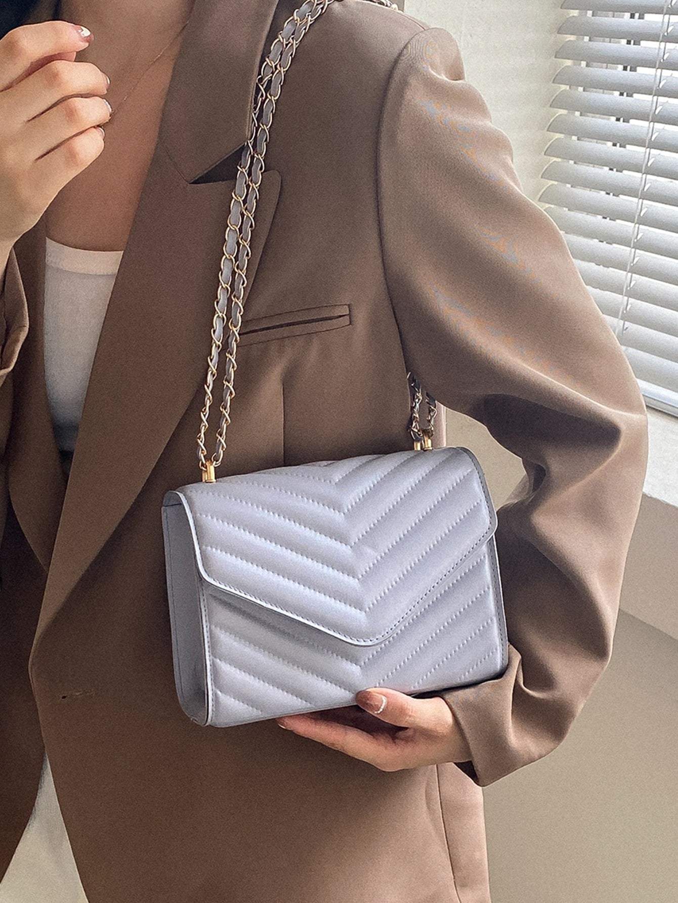 Square Bag with Chevron Snap Button
