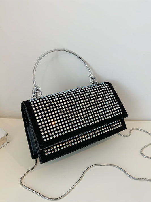 Square Bag with Mini Stud Decoration, Chain, Flap