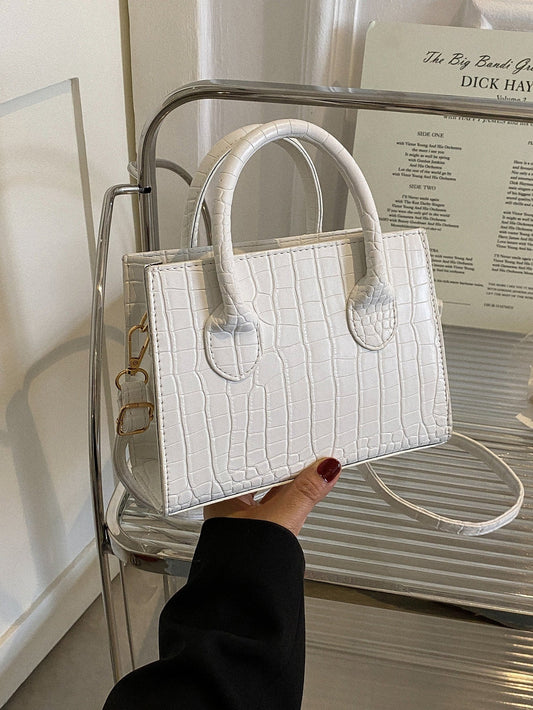 Square Bag with Crocodile Embossing, Double Handle